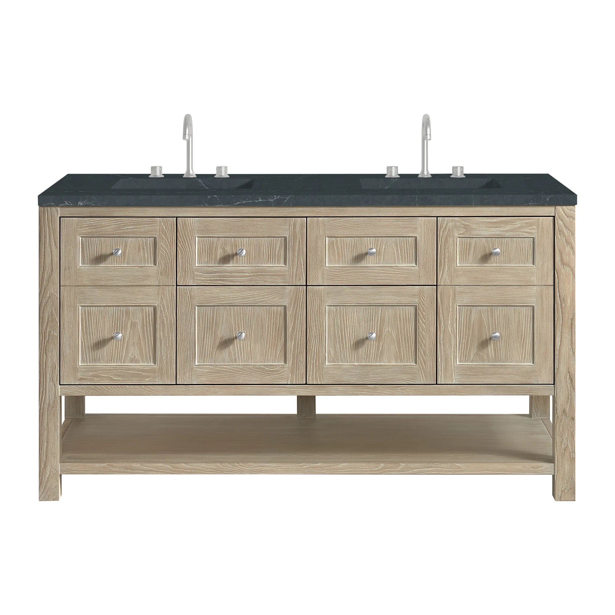 60" Breckenridge Double Vanity in Whitewashed Oak-Charcoal Soapstone Silestone-8" Widespread image