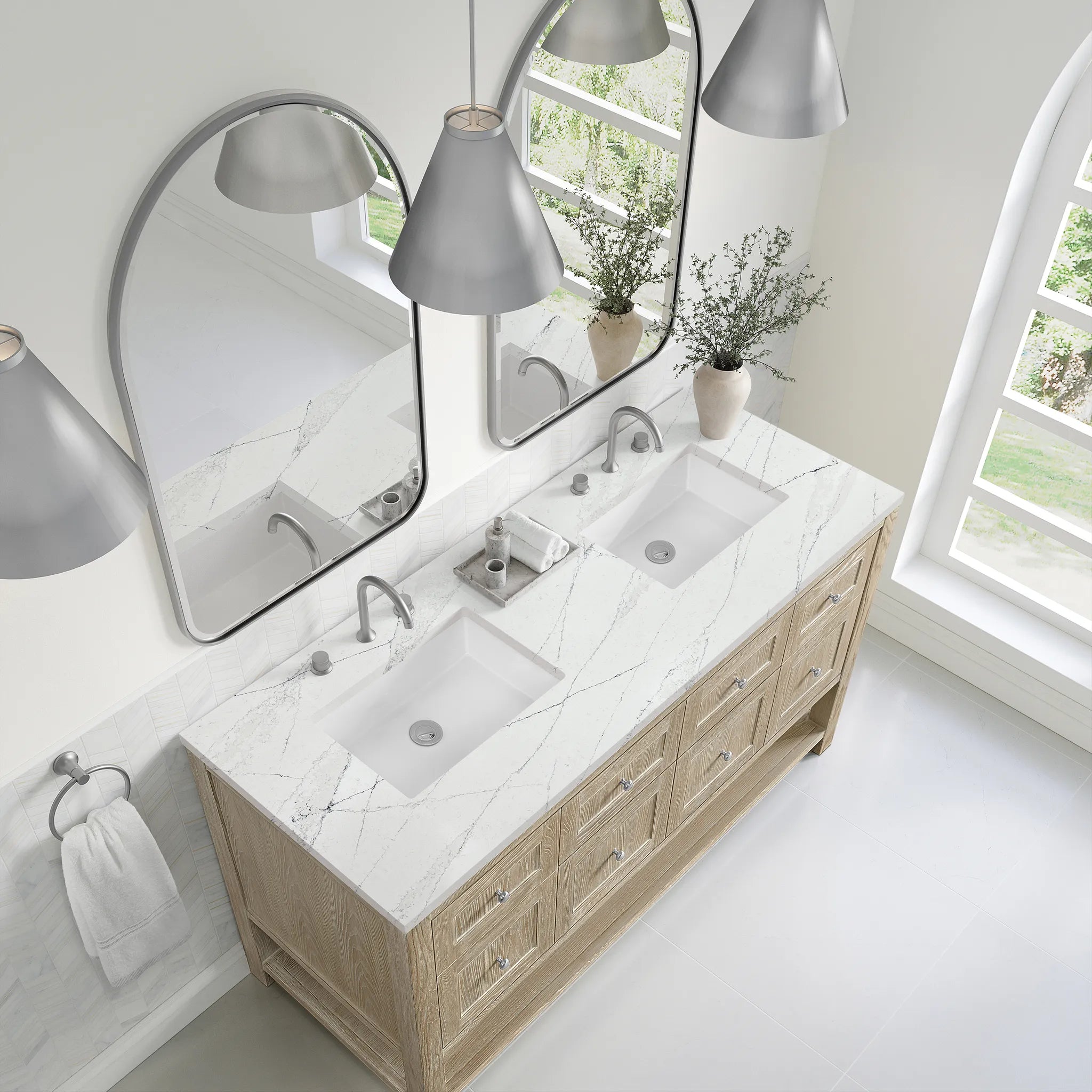 60" Breckenridge Double Vanity in Whitewashed Oak-Ethereal Noctis Silestone-8" Widespread image 5