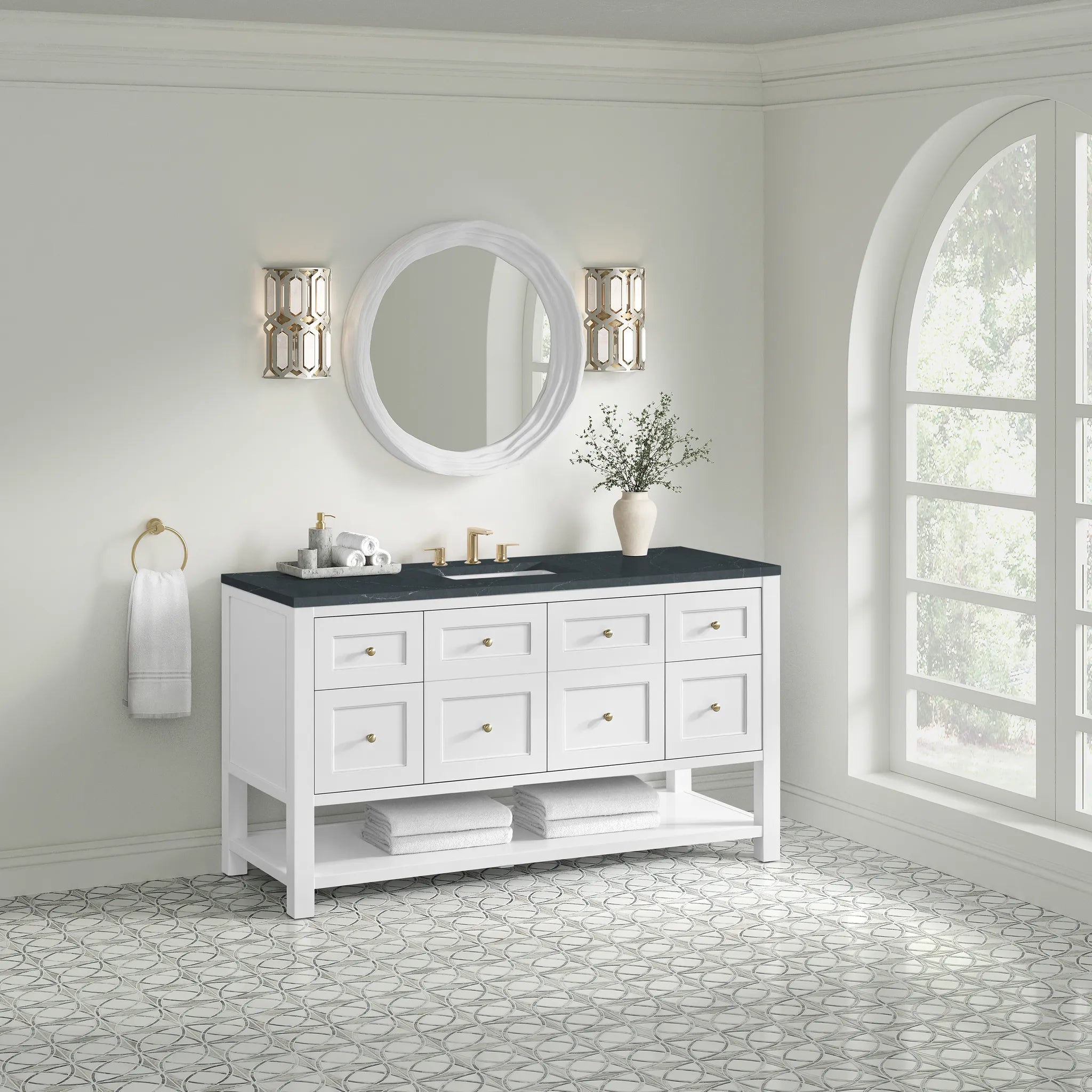 60" Breckenridge Single Vanity in Bright White-Charcoal Soapstone Silestone-8" Widespread image 2