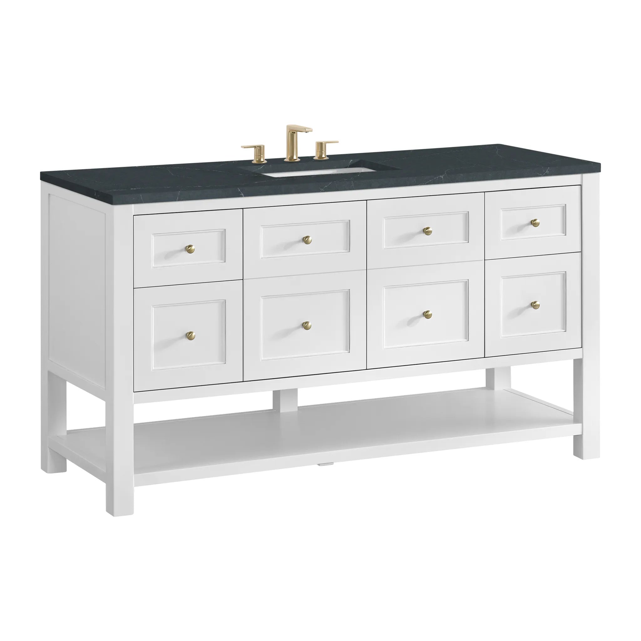 60" Breckenridge Single Vanity in Bright White-Charcoal Soapstone Silestone-8" Widespread image 7