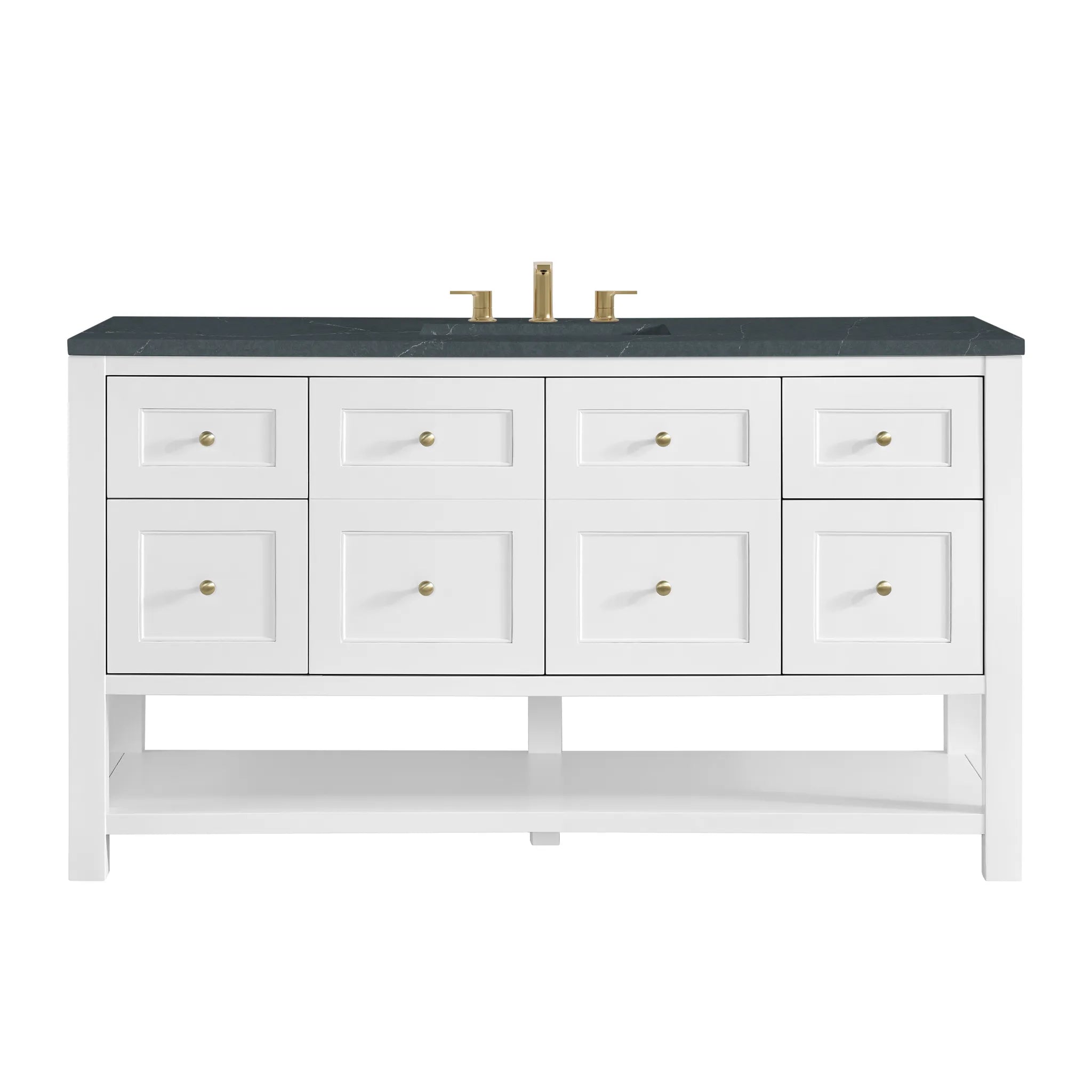 60" Breckenridge Single Vanity in Bright White-Charcoal Soapstone Silestone-8" Widespread image