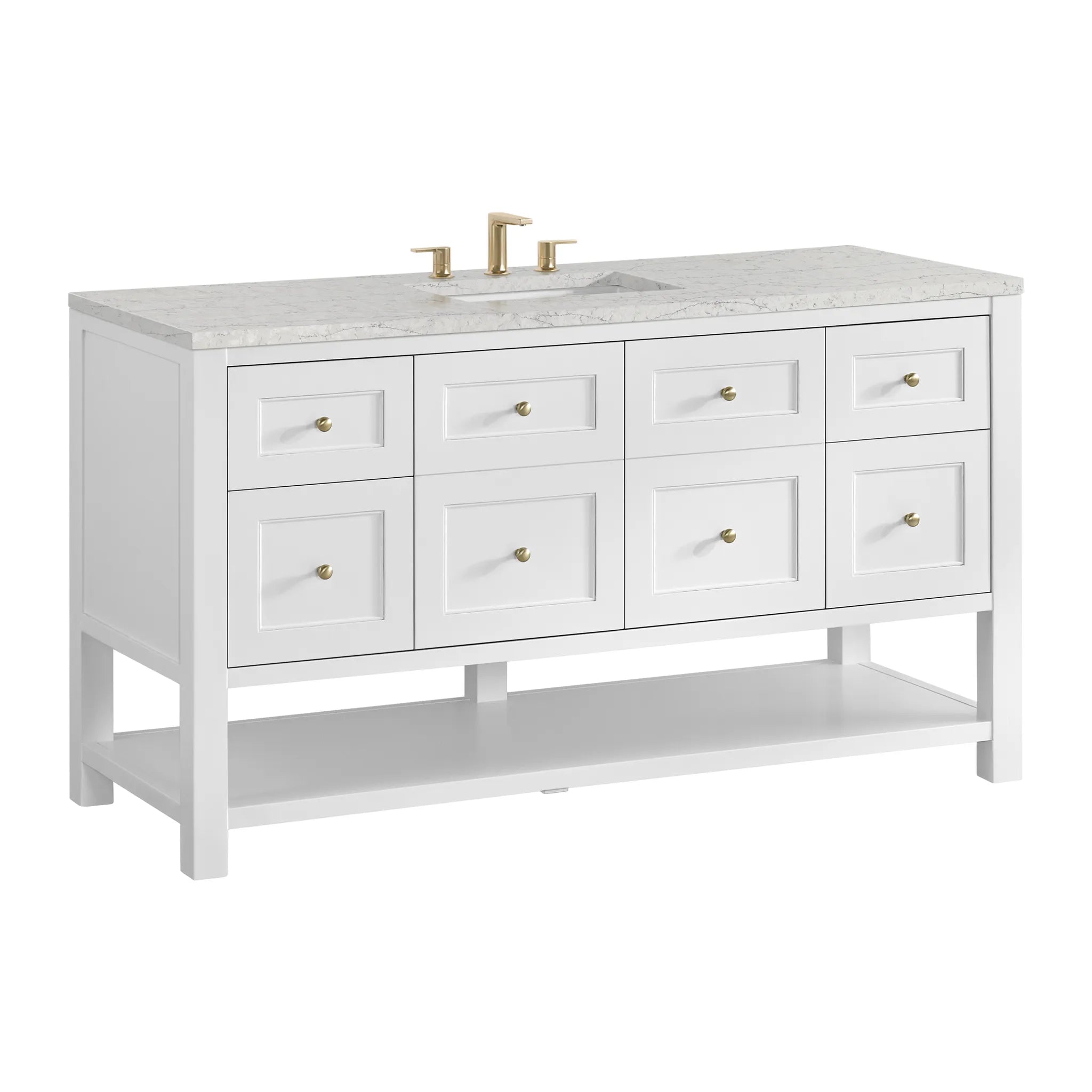 60" Breckenridge Single Vanity in Bright White-Eternal Jasmine Pearl Silestone-8" Widespread image 7