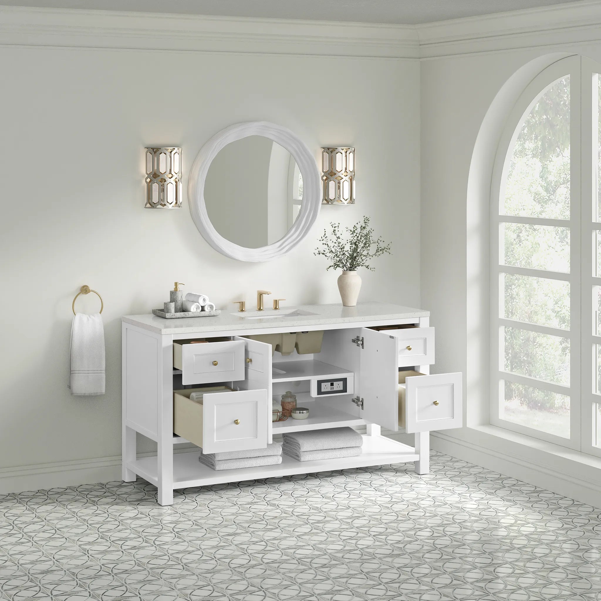 60" Breckenridge Single Vanity in Bright White-Lime Delight Silestone-8" Widespread image 3