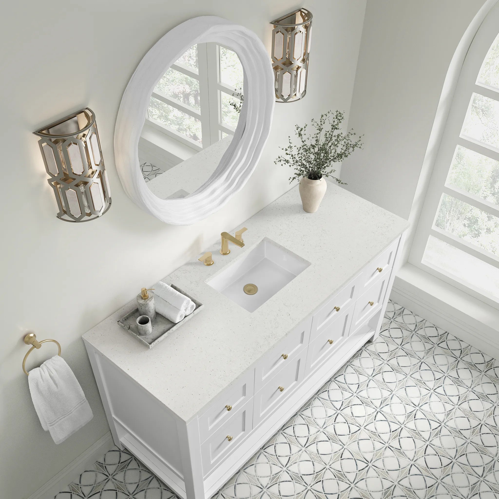 60" Breckenridge Single Vanity in Bright White-Parisien Bleu Silestone-8" Widespread image 5