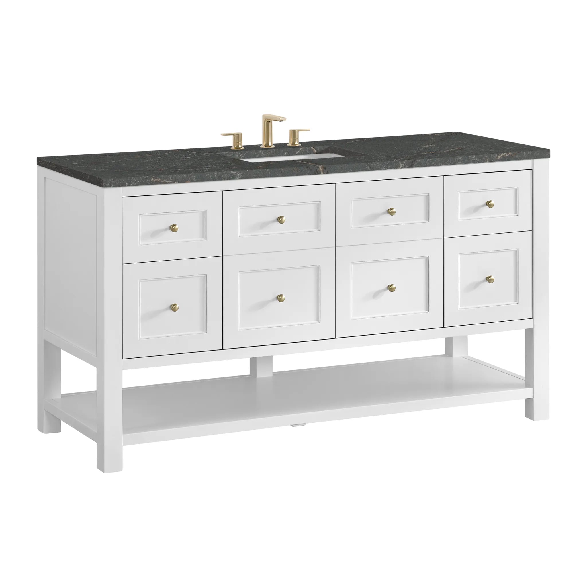 60" Breckenridge Single Vanity in Bright White-Parisien Bleu Silestone-8" Widespread image 8