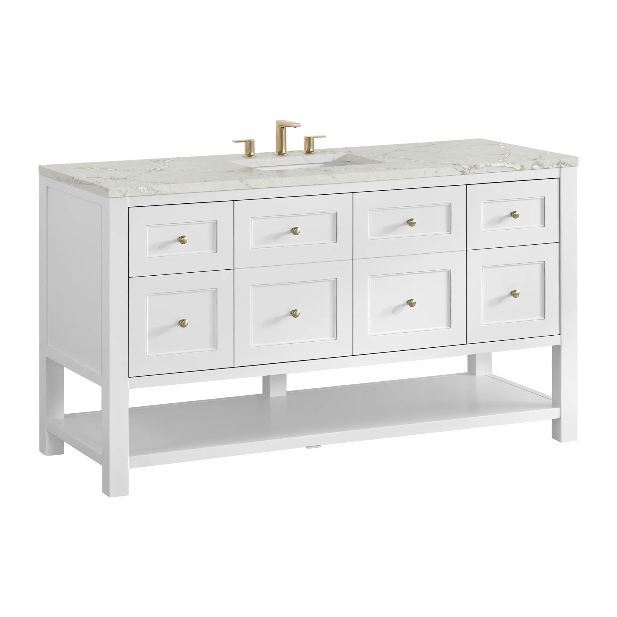 60" Breckenridge Single Vanity in Bright White-Victorian Silver Silestone-8" Widespread image 7