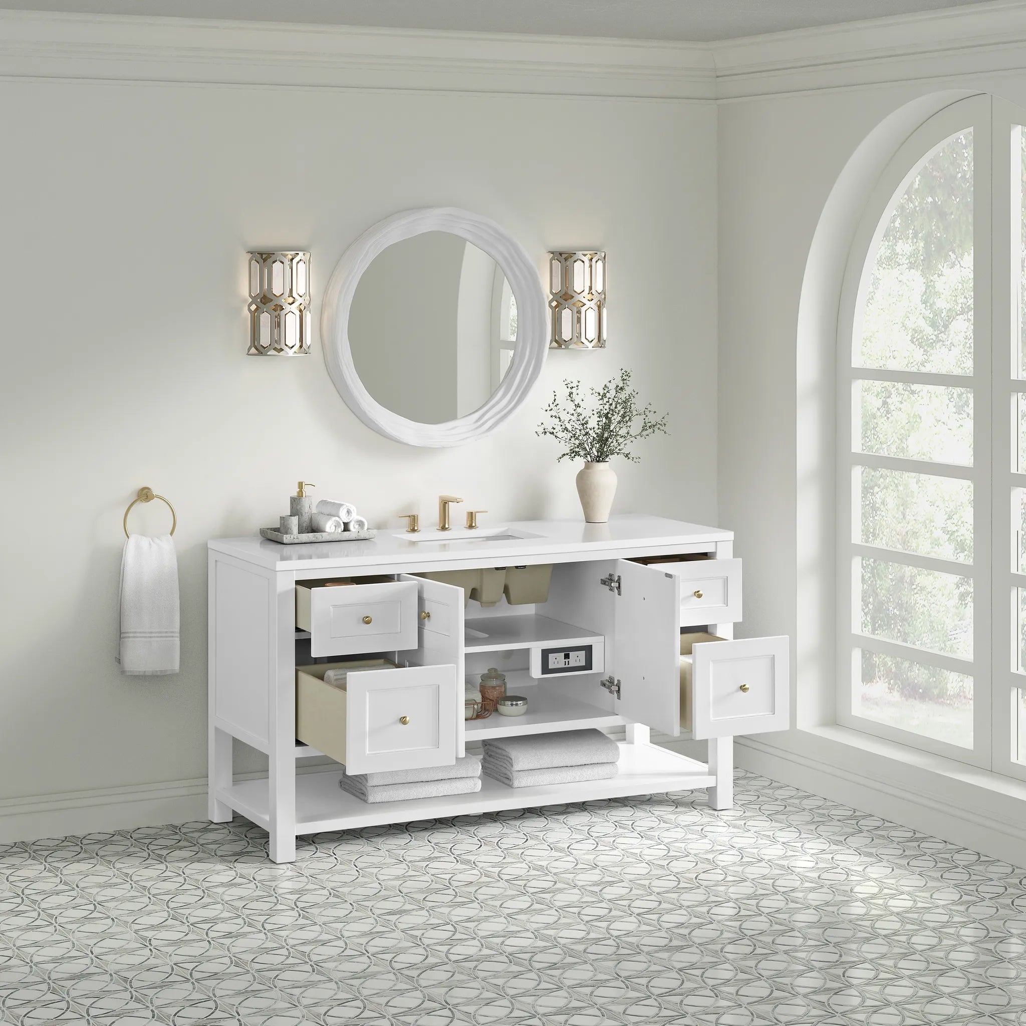 60" Breckenridge Single Vanity in Bright White-White Zeus Silestone-8" Widespread image 3