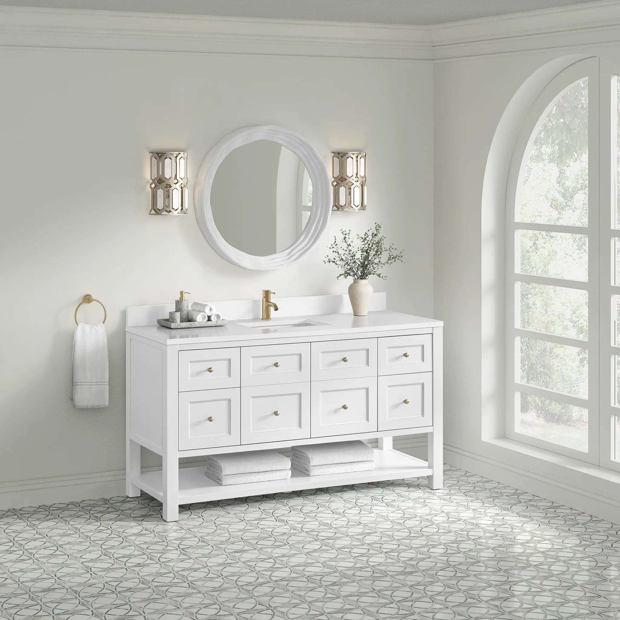 60" Breckenridge Single Vanity in Bright White-White Zeus Silestone & Backsplash-Single Hole image 2
