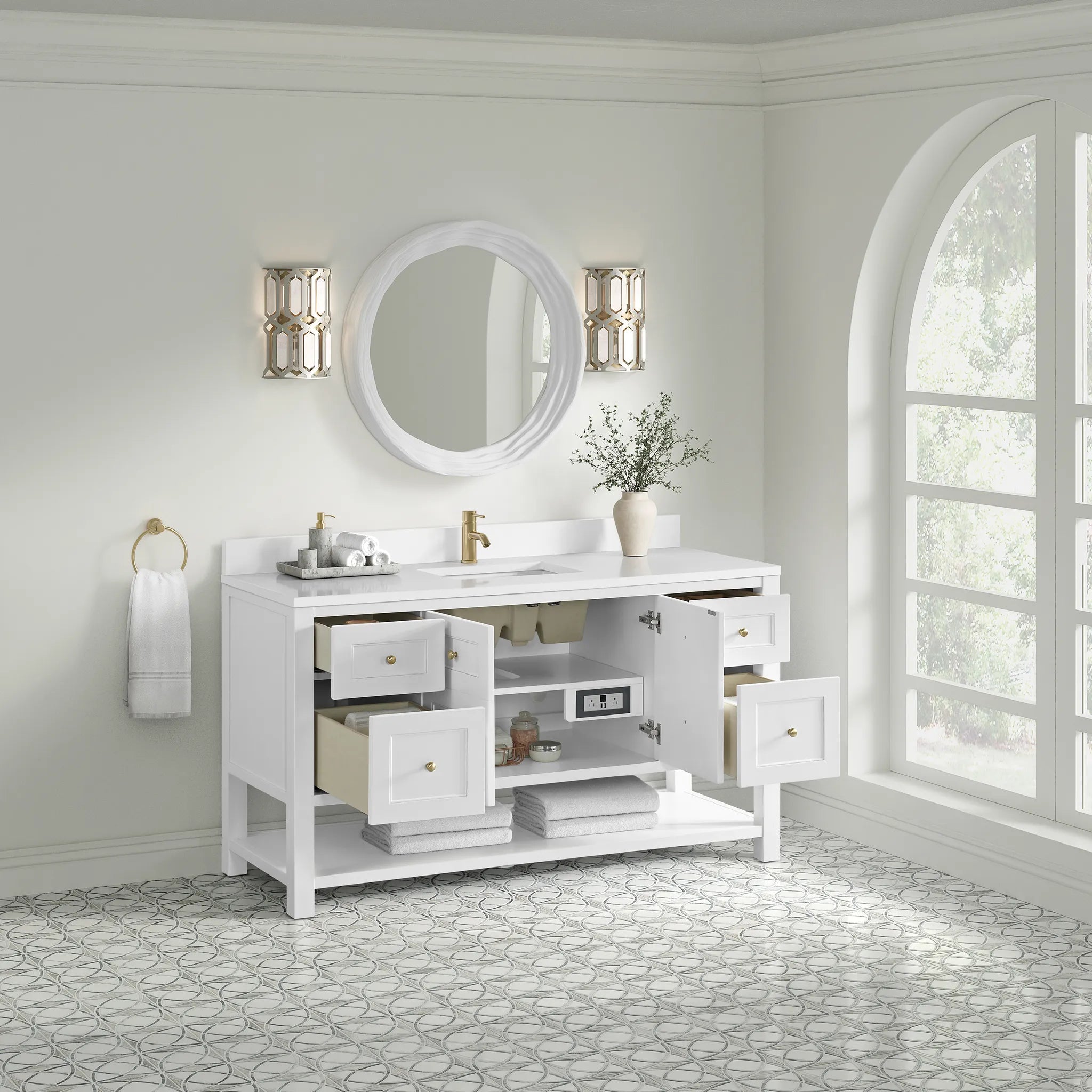60" Breckenridge Single Vanity in Bright White-White Zeus Silestone & Backsplash-Single Hole image 3