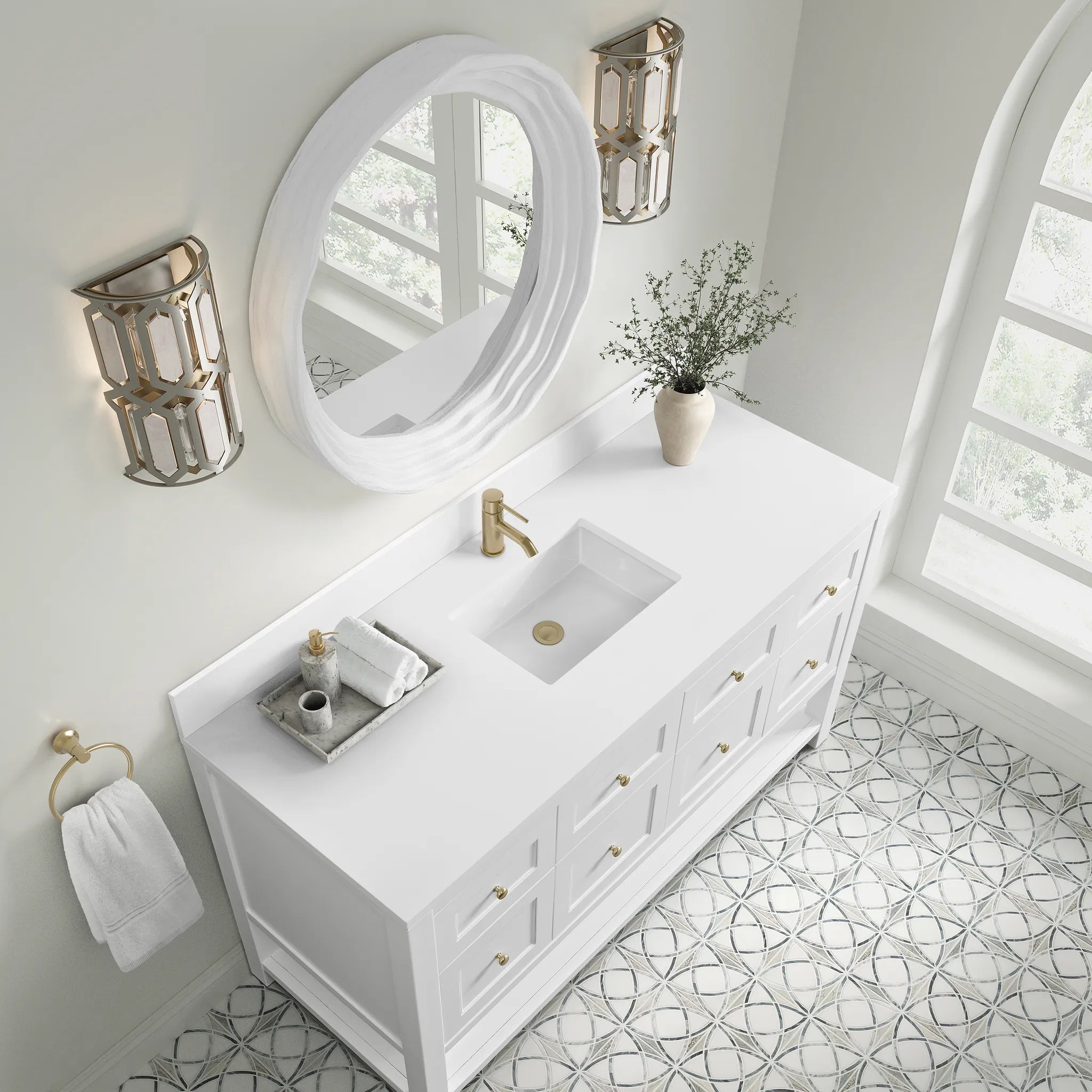 60" Breckenridge Single Vanity in Bright White-White Zeus Silestone & Backsplash-Single Hole image 5