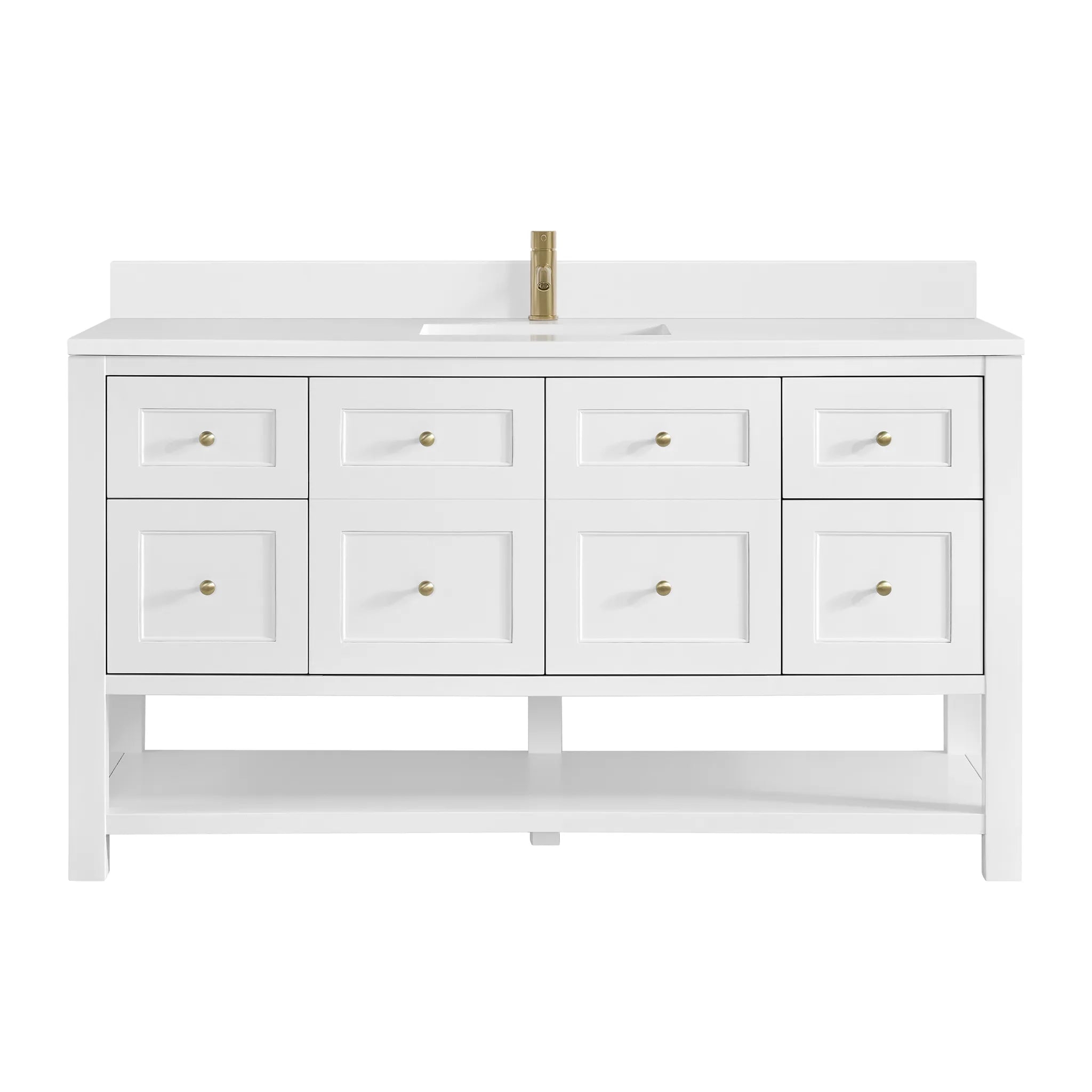 60" Breckenridge Single Vanity in Bright White-White Zeus Silestone & Backsplash-Single Hole image