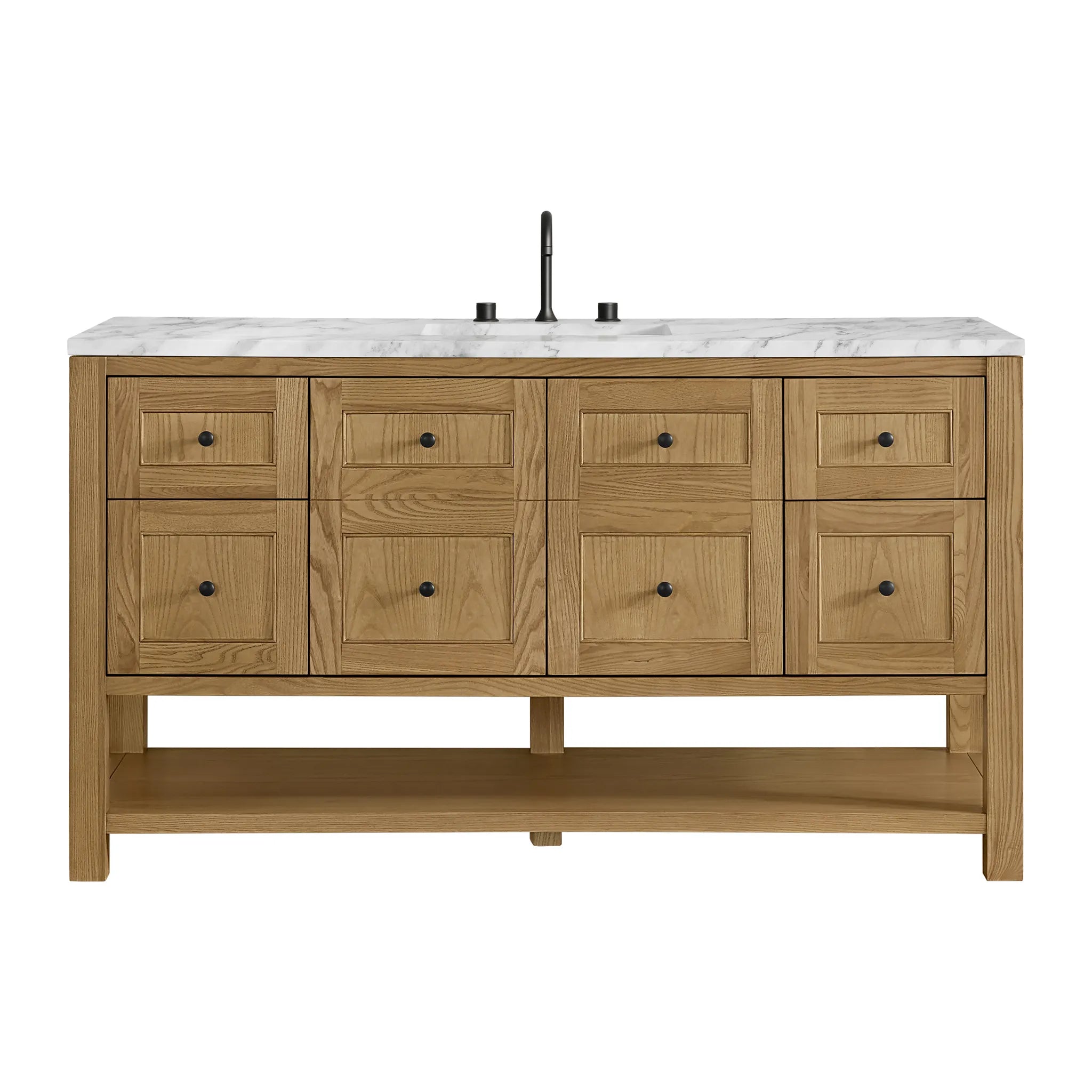 60" Breckenridge Single Vanity in Light Natural Oak-Carrara White Marble-8" Widespread image