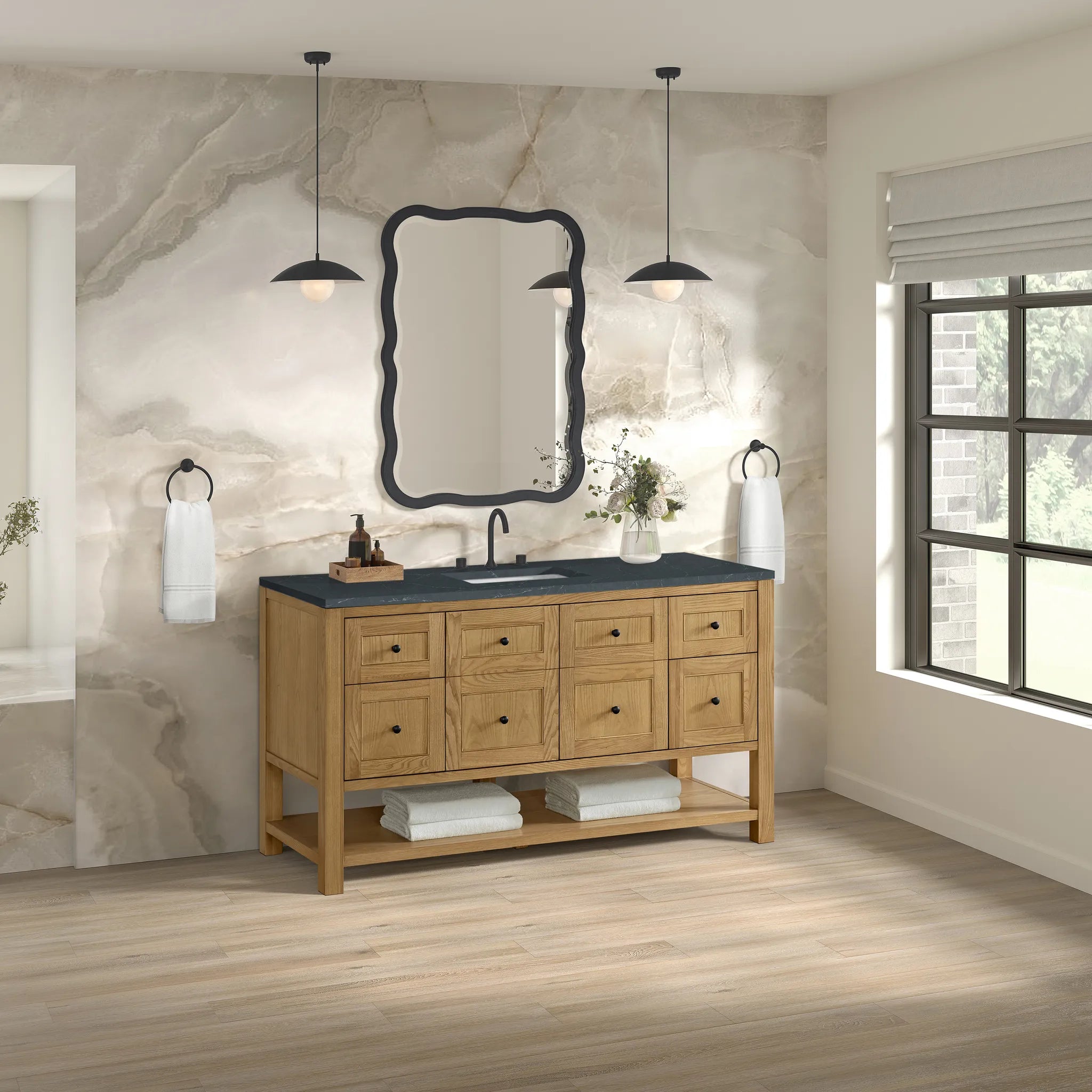 60" Breckenridge Single Vanity in Light Natural Oak-Charcoal Soapstone Silestone-8" Widespread image 2