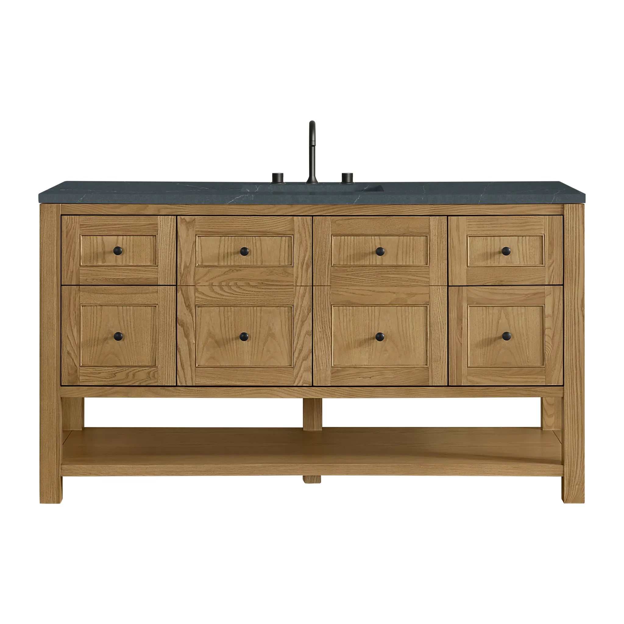 60" Breckenridge Single Vanity in Light Natural Oak-Charcoal Soapstone Silestone-8" Widespread image