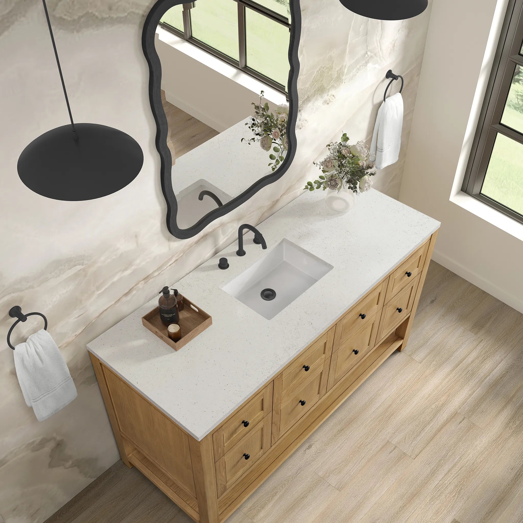 60" Breckenridge Single Vanity in Light Natural Oak-Lime Delight Silestone-8" Widespread image 5