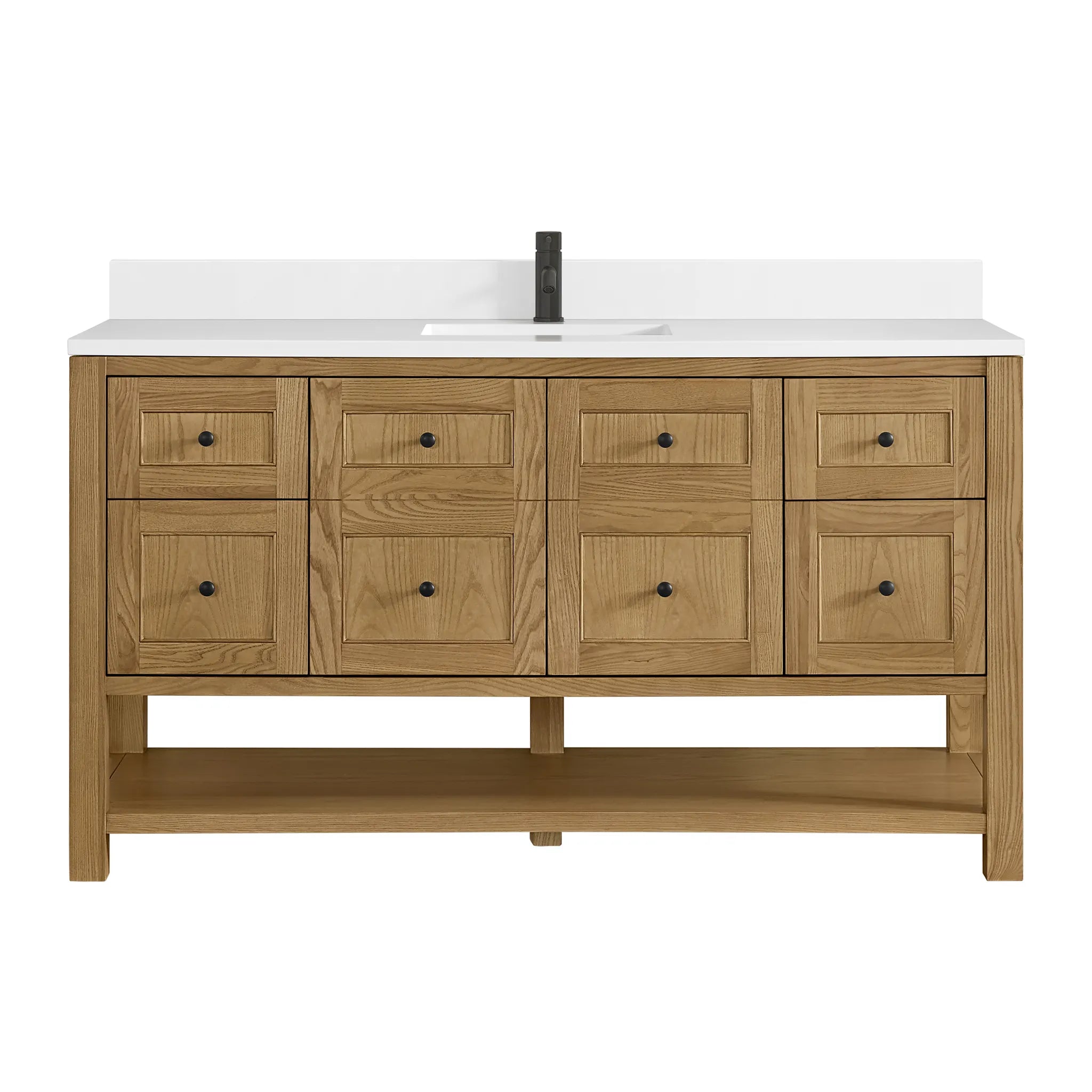 60" Breckenridge Single Vanity in Light Natural Oak-White Zeus Silestone & Backsplash-Single Hole image