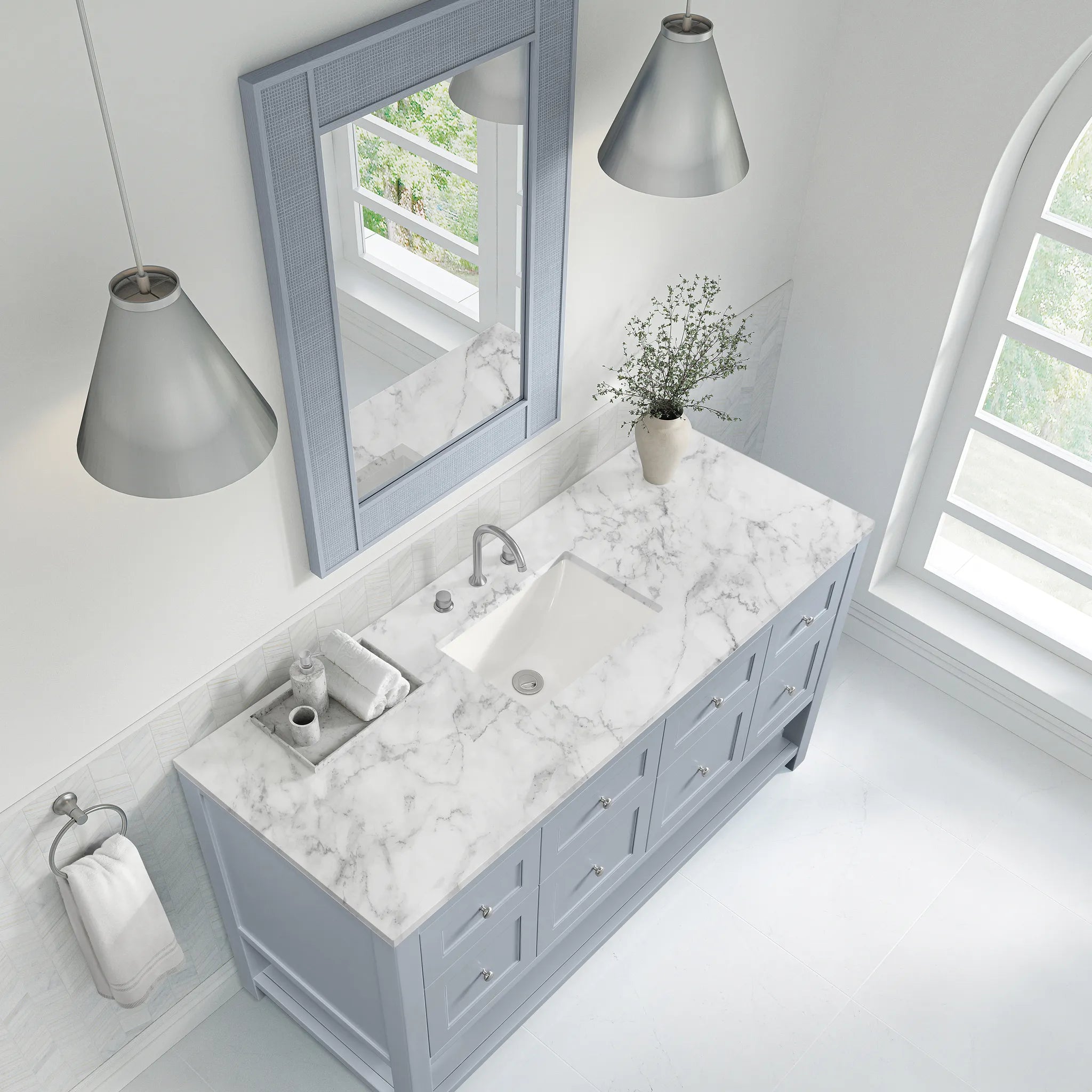 60" Breckenridge Single Vanity in Serenity Blue-Carrara White Marble-8" Widespread image 6