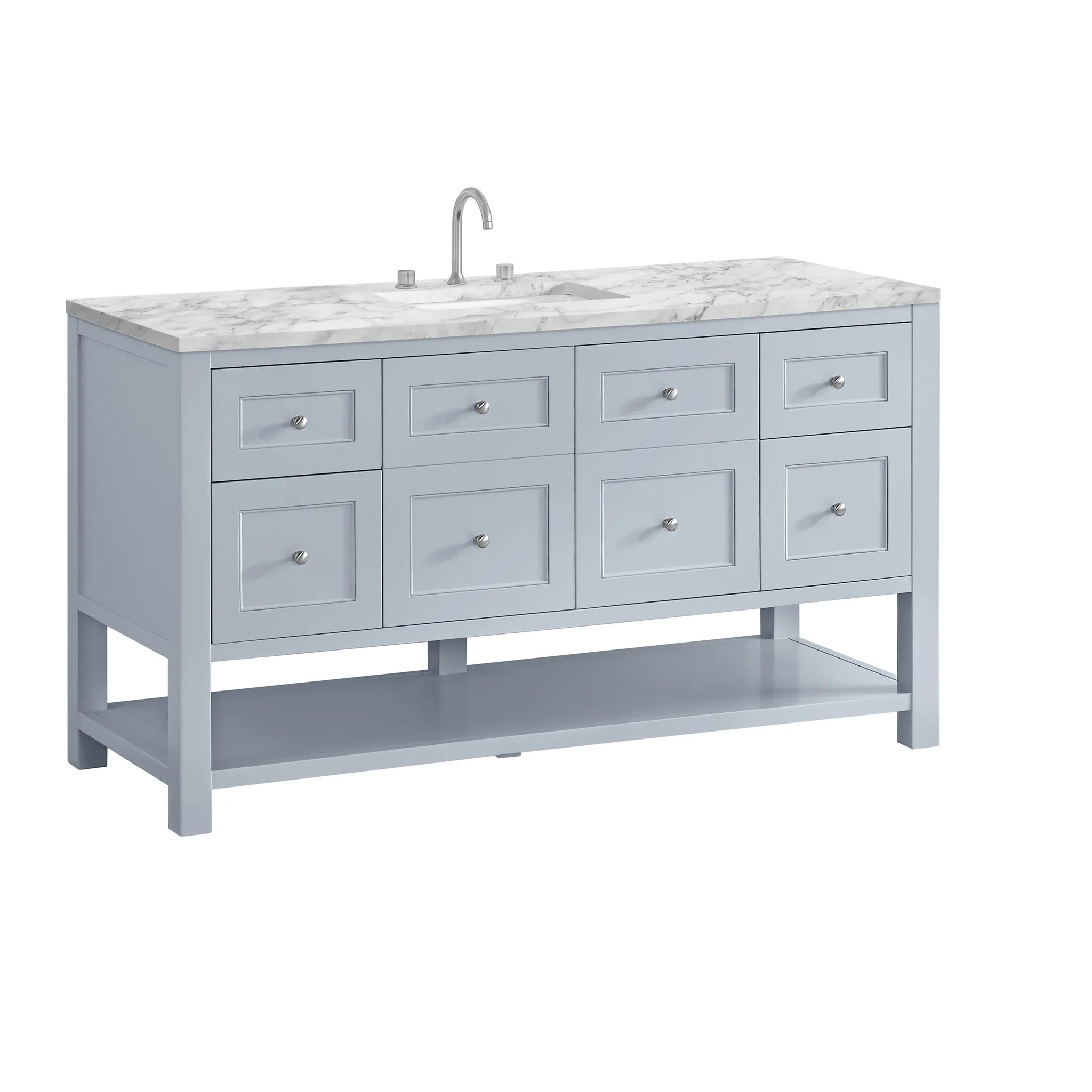 60" Breckenridge Single Vanity in Serenity Blue-Carrara White Marble-8" Widespread image 9