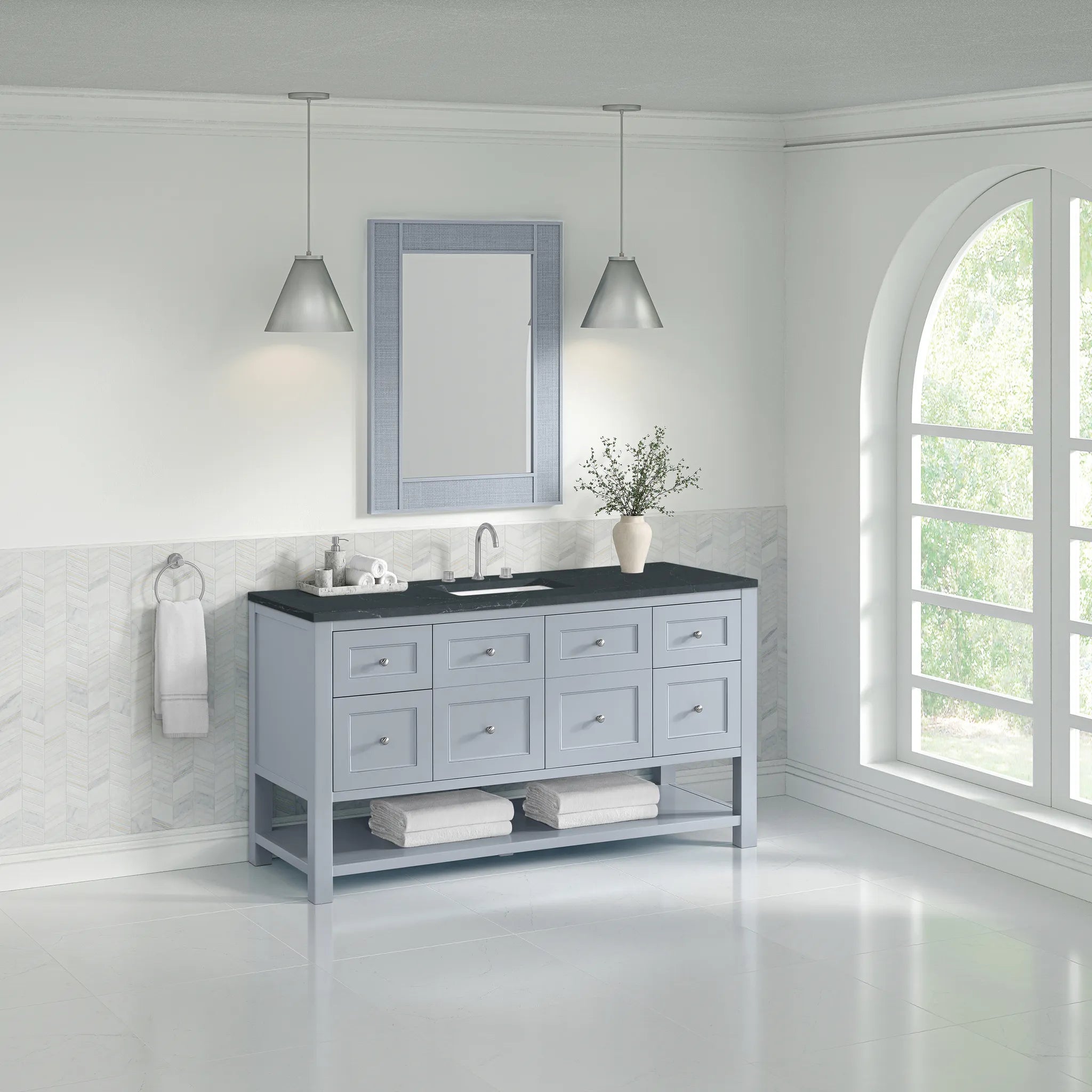 60" Breckenridge Single Vanity in Serenity Blue-Charcoal Soapstone Silestone-8" Widespread image 3