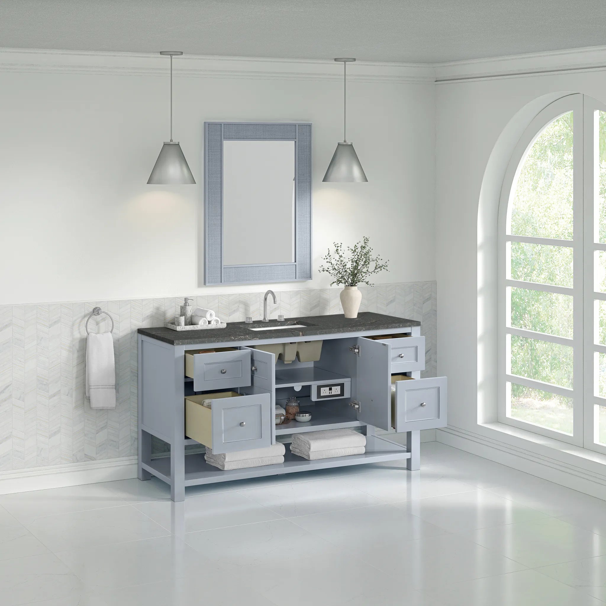 60" Breckenridge Single Vanity in Serenity Blue-Parisien Bleu Silestone-8" Widespread image 3