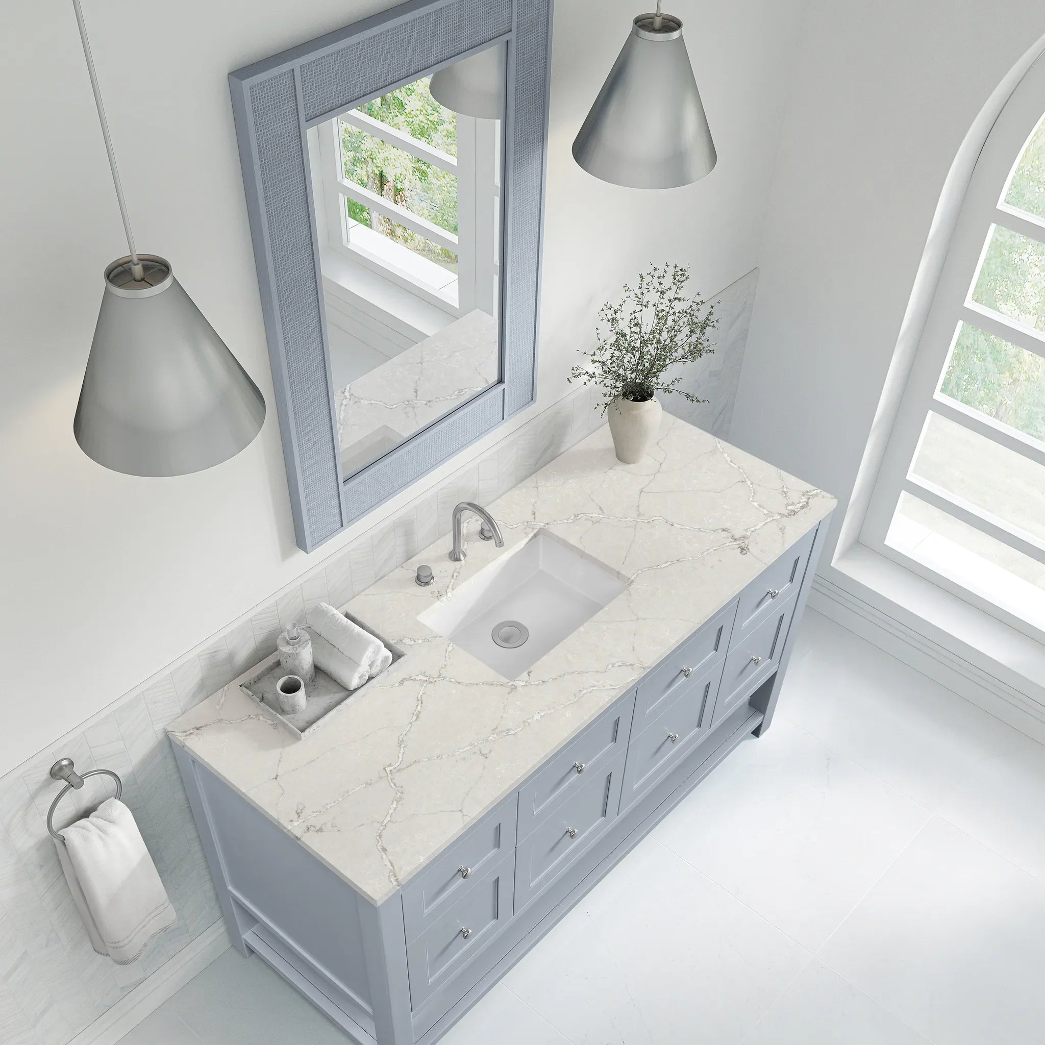 60" Breckenridge Single Vanity in Serenity Blue-Victorian Silver Silestone-8" Widespread image 6