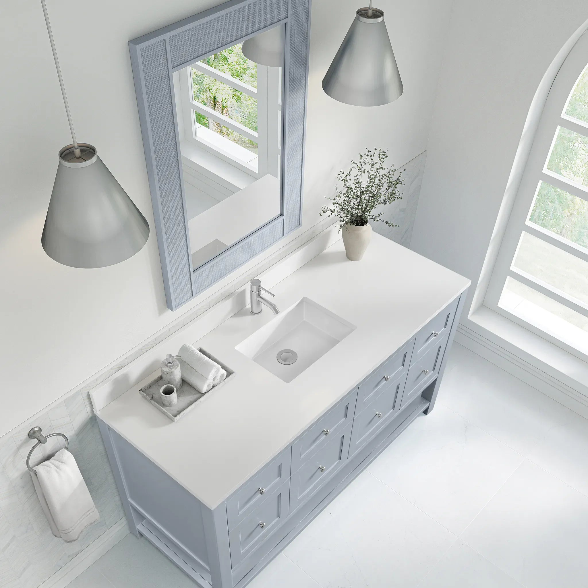 60" Breckenridge Single Vanity in Serenity Blue-White Zeus Silestone & Backsplash-Single Hole image 6