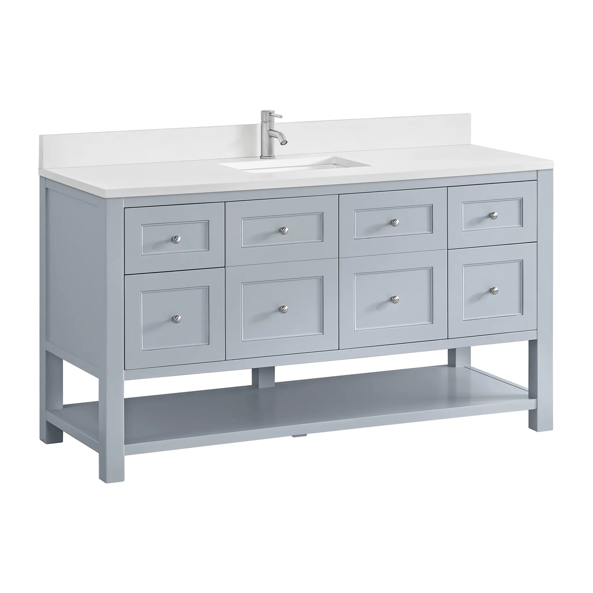 60" Breckenridge Single Vanity in Serenity Blue-White Zeus Silestone & Backsplash-Single Hole image 9