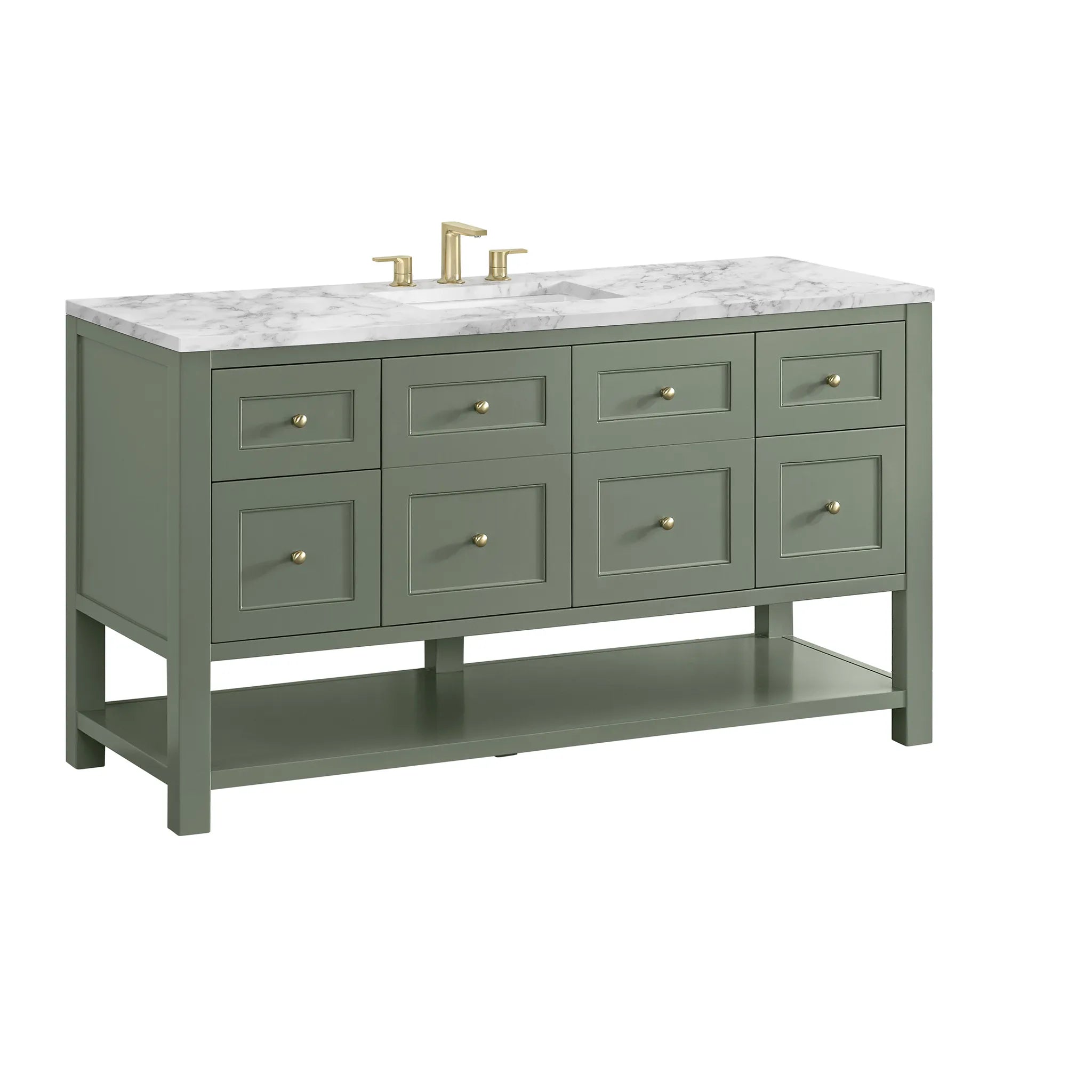 60" Breckenridge Single Vanity in Smokey Celadon-Carrara White Marble-8" Widespread image 7