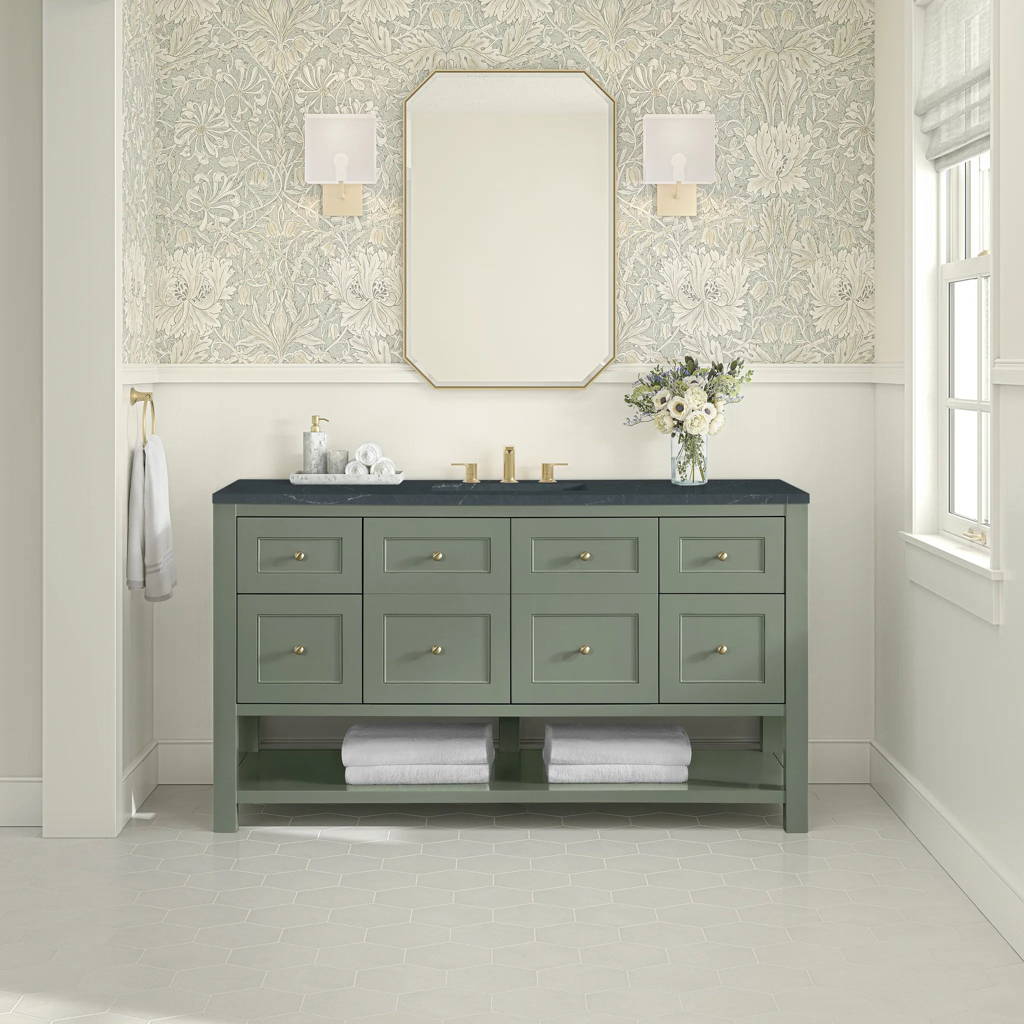 60" Breckenridge Single Vanity in Smokey Celadon-Charcoal Soapstone Silestone-8" Widespread image 1
