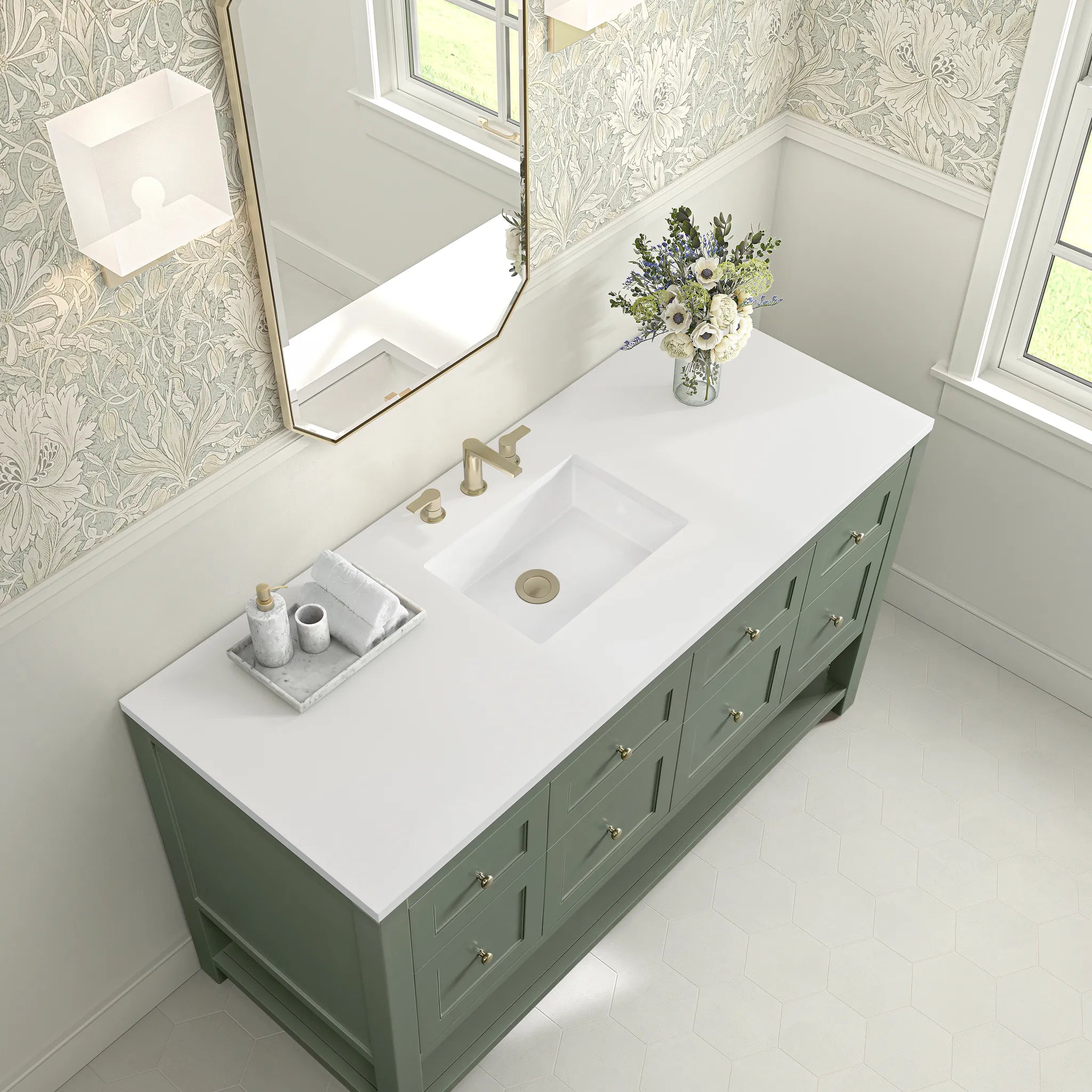 60" Breckenridge Single Vanity in Smokey Celadon-White Zeus Silestone-8" Widespread image 5