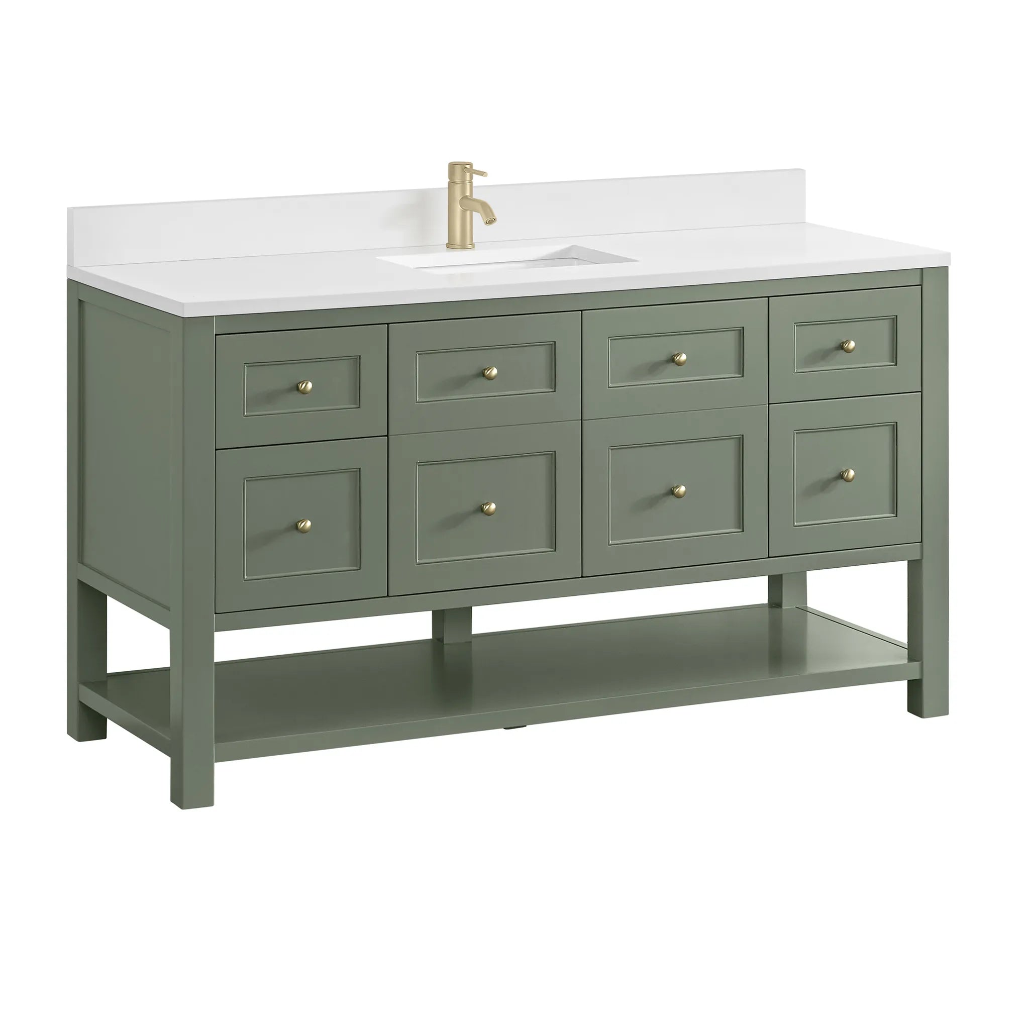 60" Breckenridge Single Vanity in Smokey Celadon-White Zeus Silestone & Backsplash-Single Hole image 7
