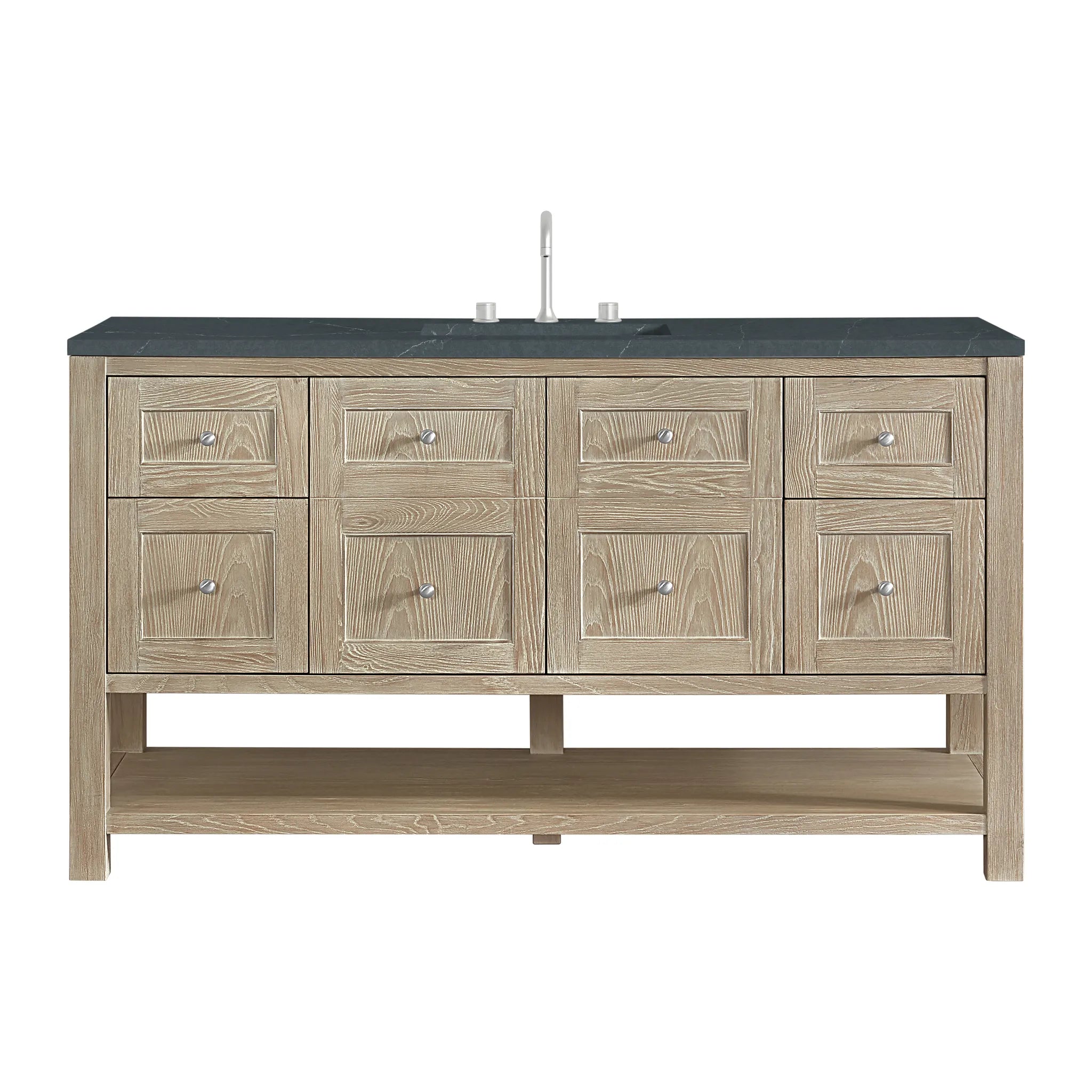 60" Breckenridge Single Vanity in Whitewashed Oak-Charcoal Soapstone Silestone-8" Widespread image