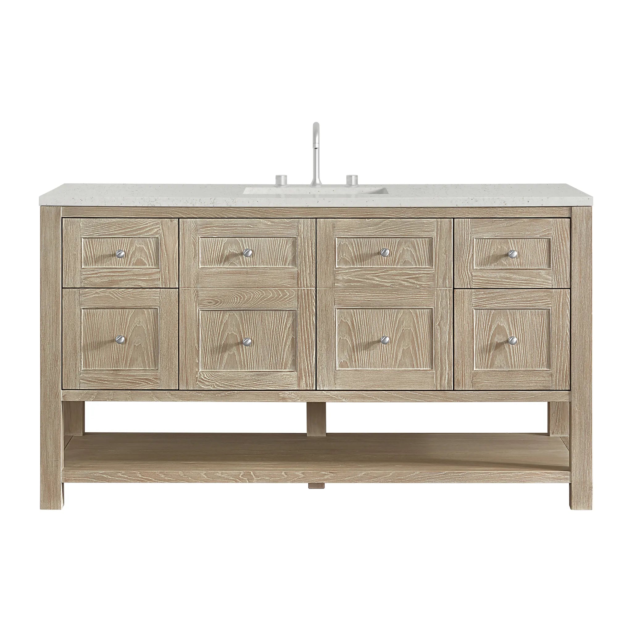 60" Breckenridge Single Vanity in Whitewashed Oak-Lime Delight Silestone-8" Widespread image