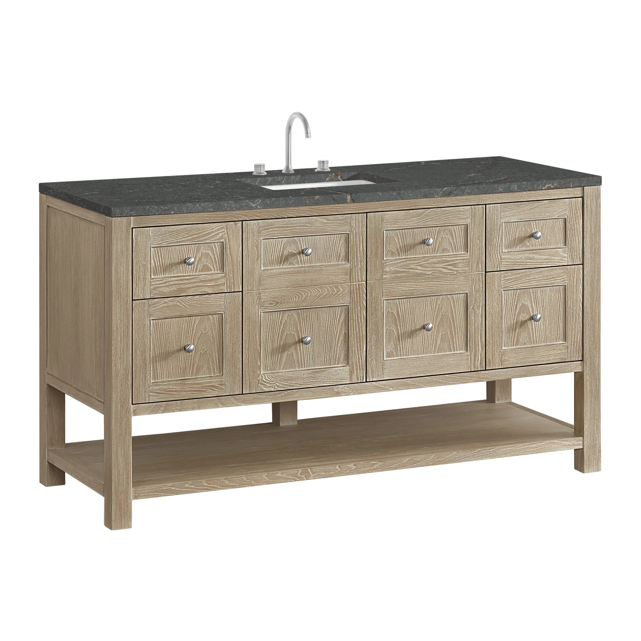 60" Breckenridge Single Vanity in Whitewashed Oak-Parisien Bleu Silestone-8" Widespread image 8