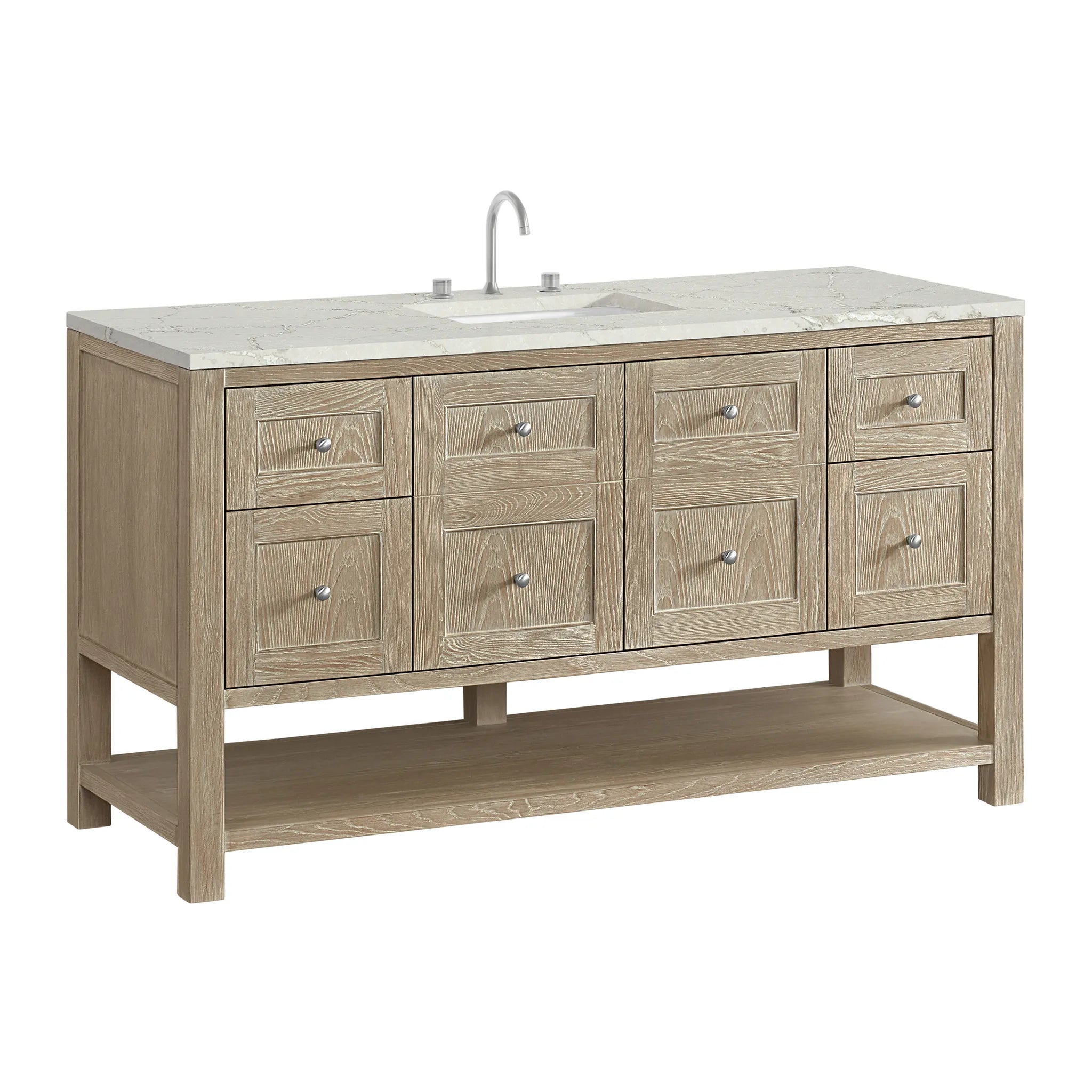60" Breckenridge Single Vanity in Whitewashed Oak-Victorian Silver Silestone-8" Widespread image 7