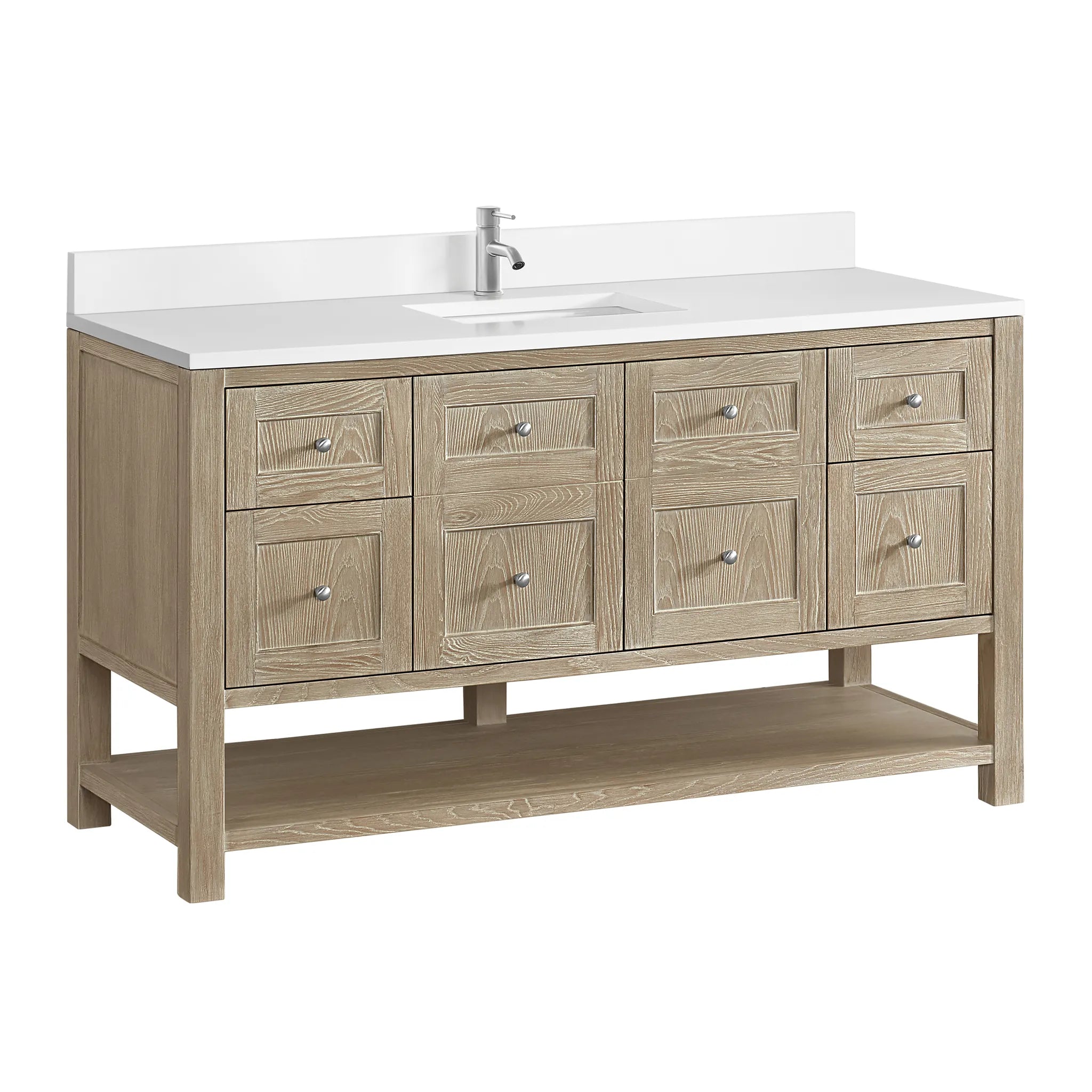 60" Breckenridge Single Vanity in Whitewashed Oak-White Zeus Silestone & Backsplash-Single Hole image 7