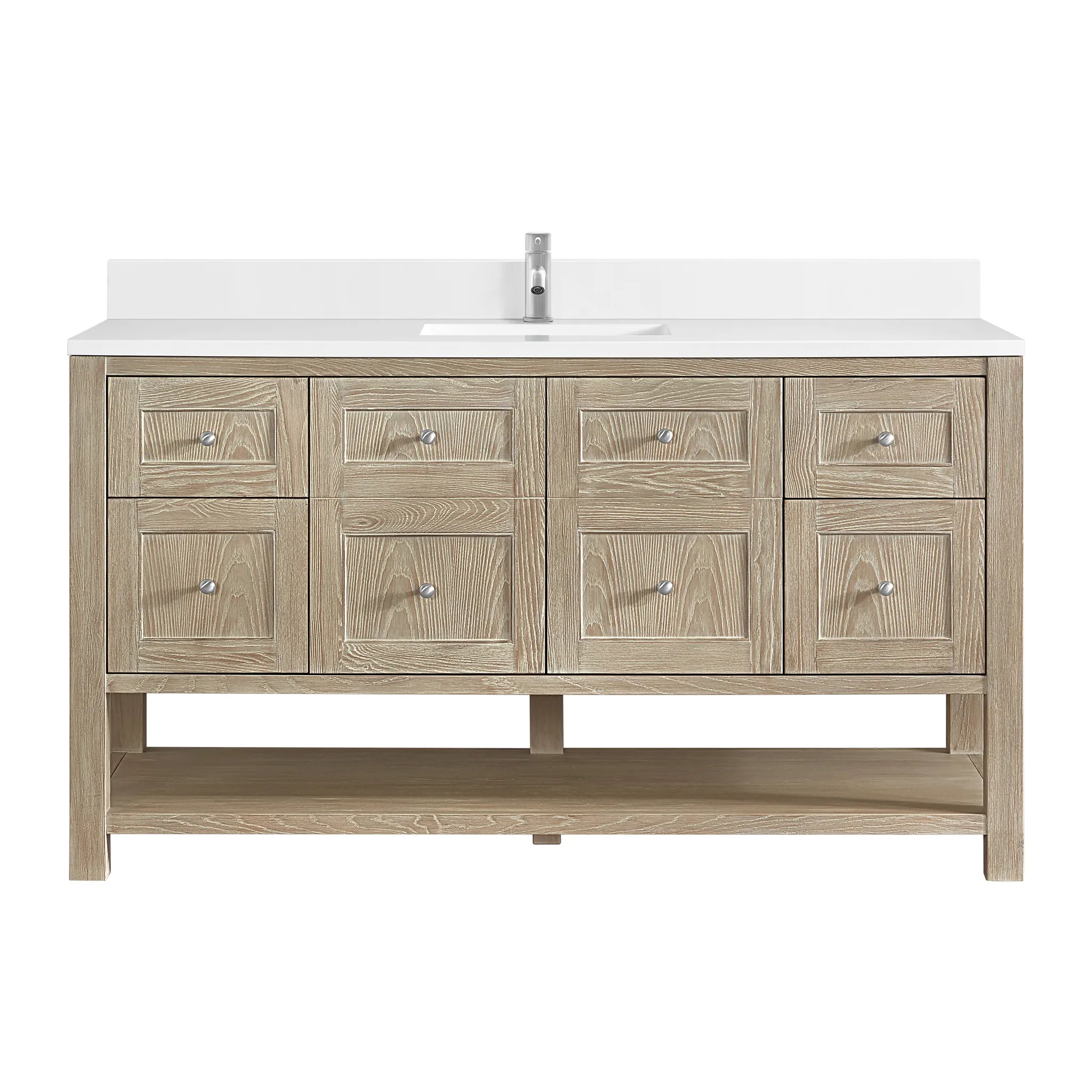60" Breckenridge Single Vanity in Whitewashed Oak-White Zeus Silestone & Backsplash-Single Hole image