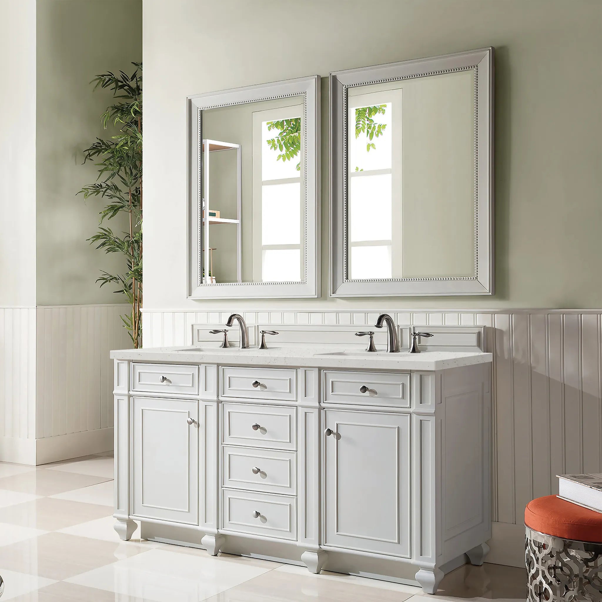60" Bristol Double Vanity in Bright White-Lime Delight Silestone-8" Widespread image 2