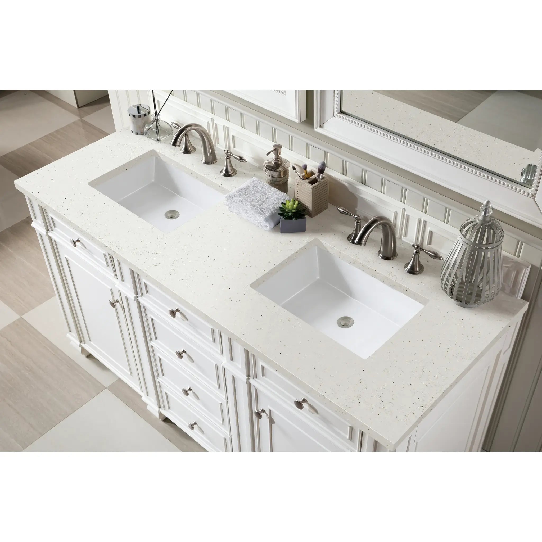 60" Bristol Double Vanity in Bright White-Lime Delight Silestone-8" Widespread image 4