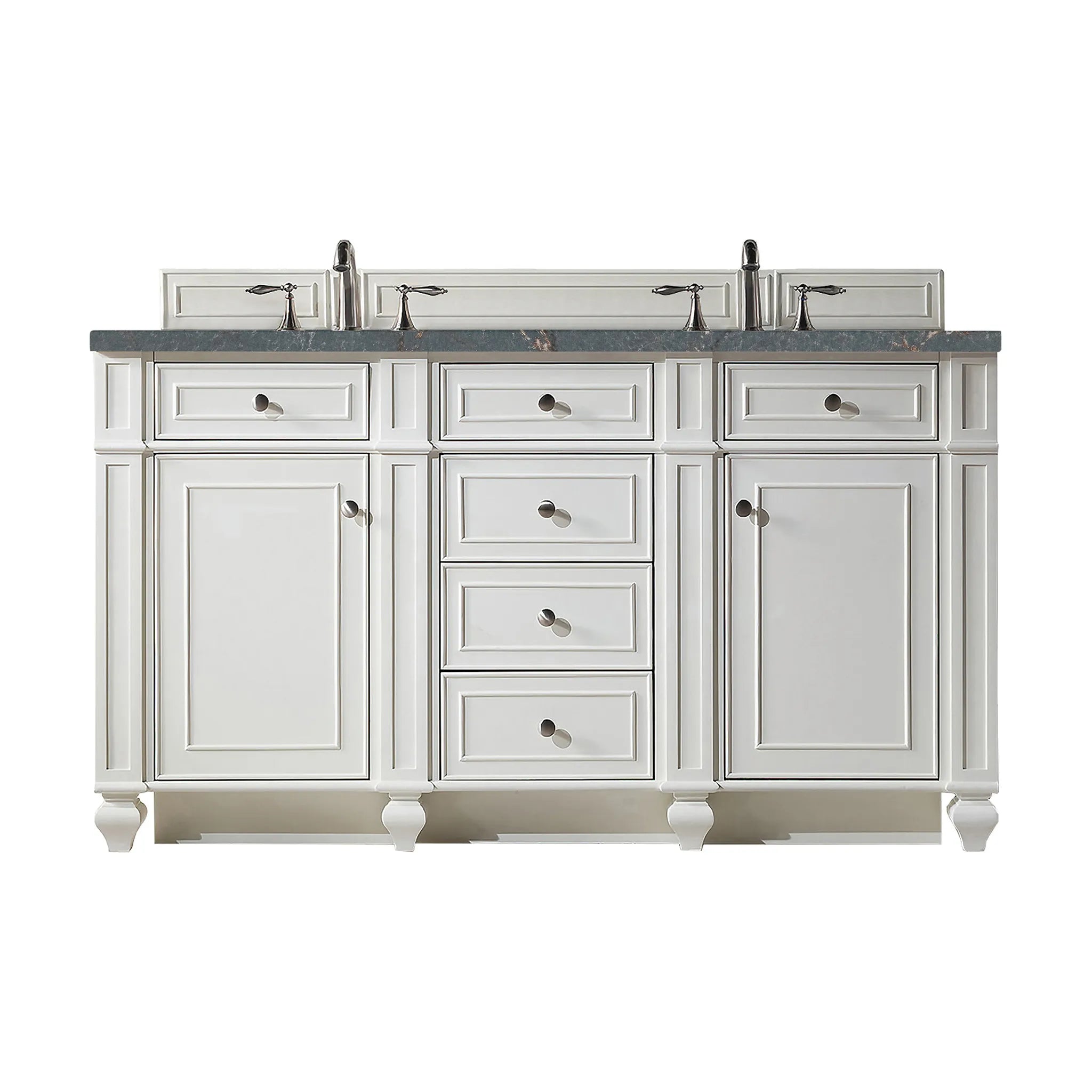 60" Bristol Double Vanity in Bright White w/FreePower Wireless Charger-Parisien Bleu Silestone-8" Widespread image