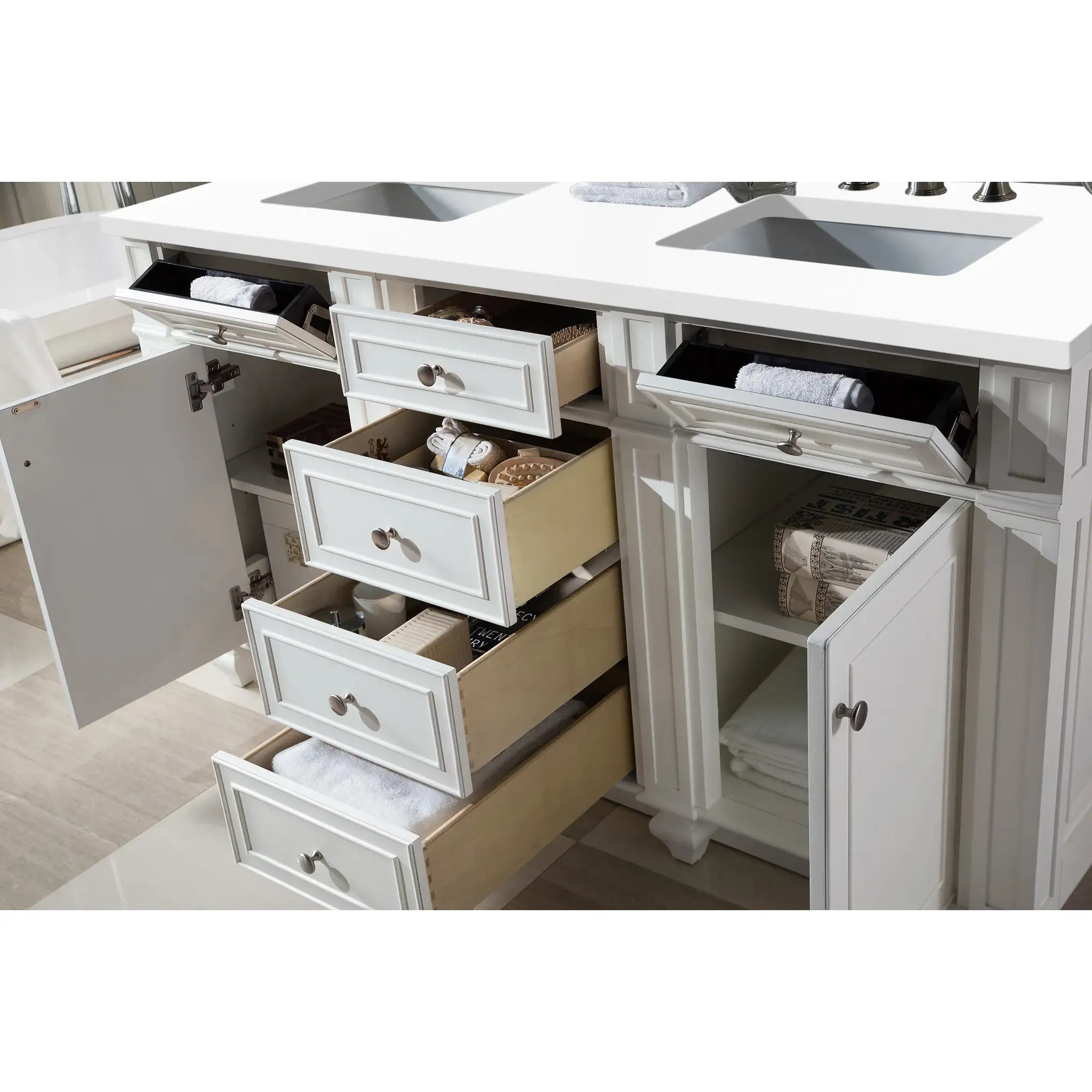 60" Bristol Double Vanity in Bright White-White Zeus Silestone-8" Widespread image 2