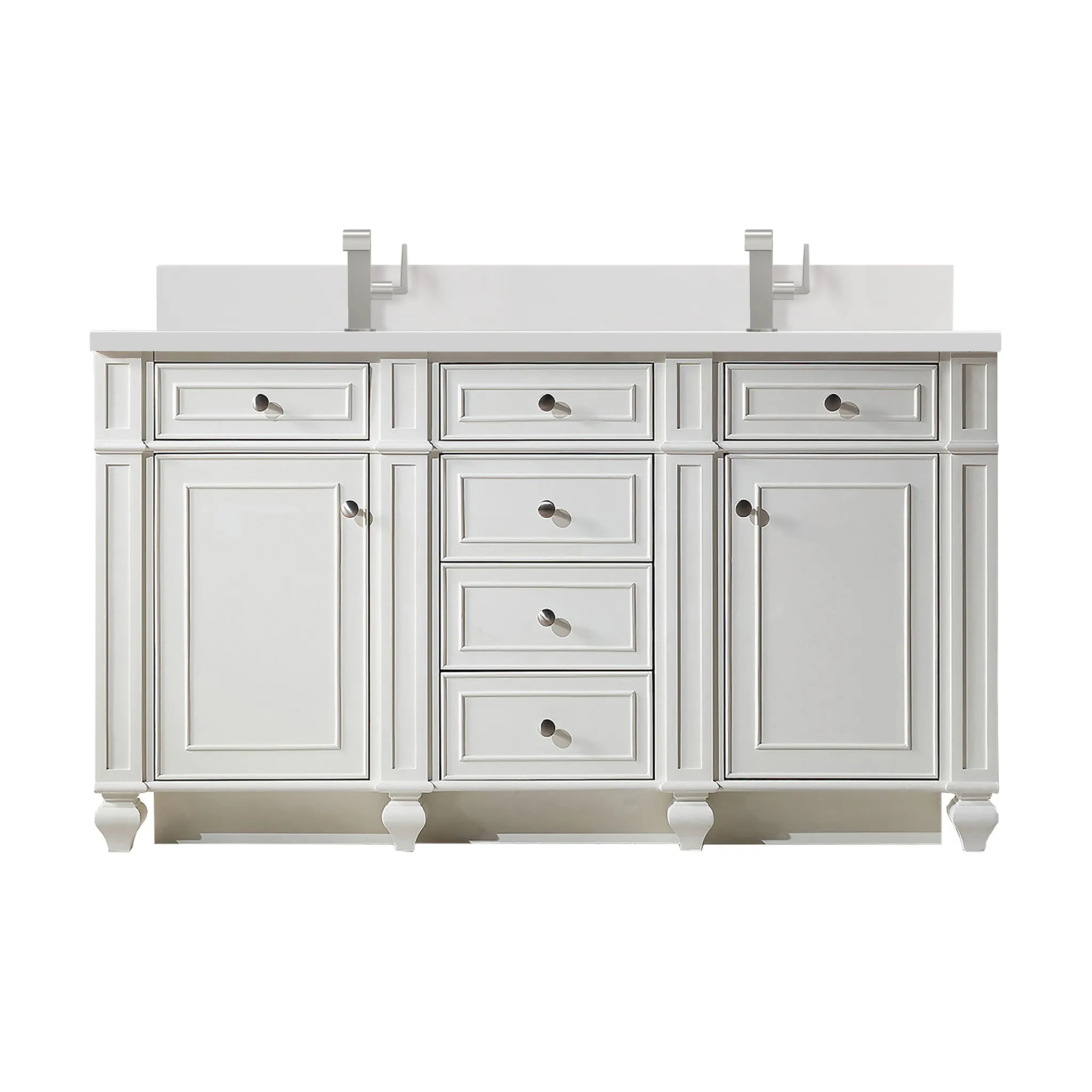 60" Bristol Double Vanity in Bright White-White Zeus Silestone & Backsplash-Single Hole image