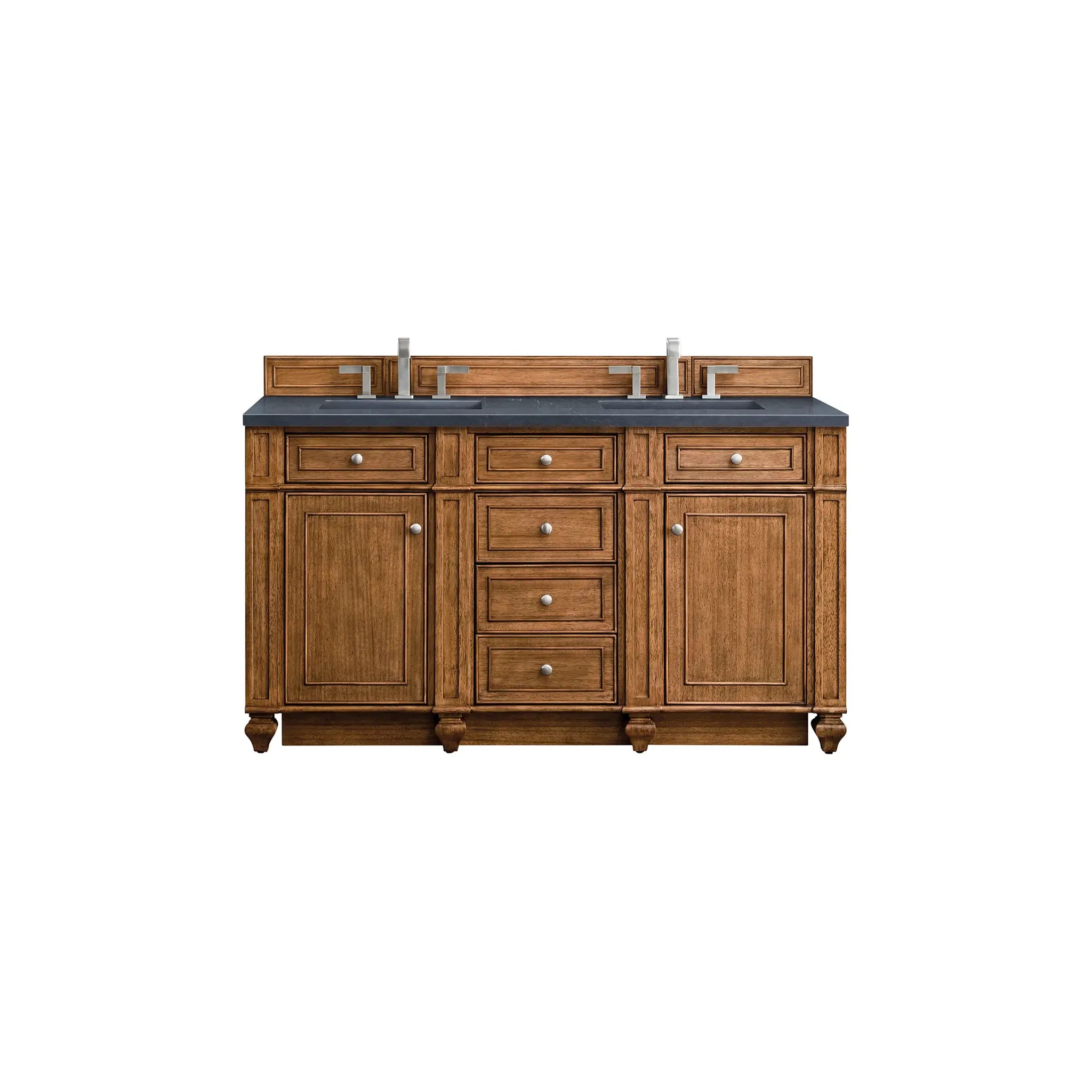 60" Bristol Double Vanity in Saddle Brown-Charcoal Soapstone Silestone-8" Widespread image