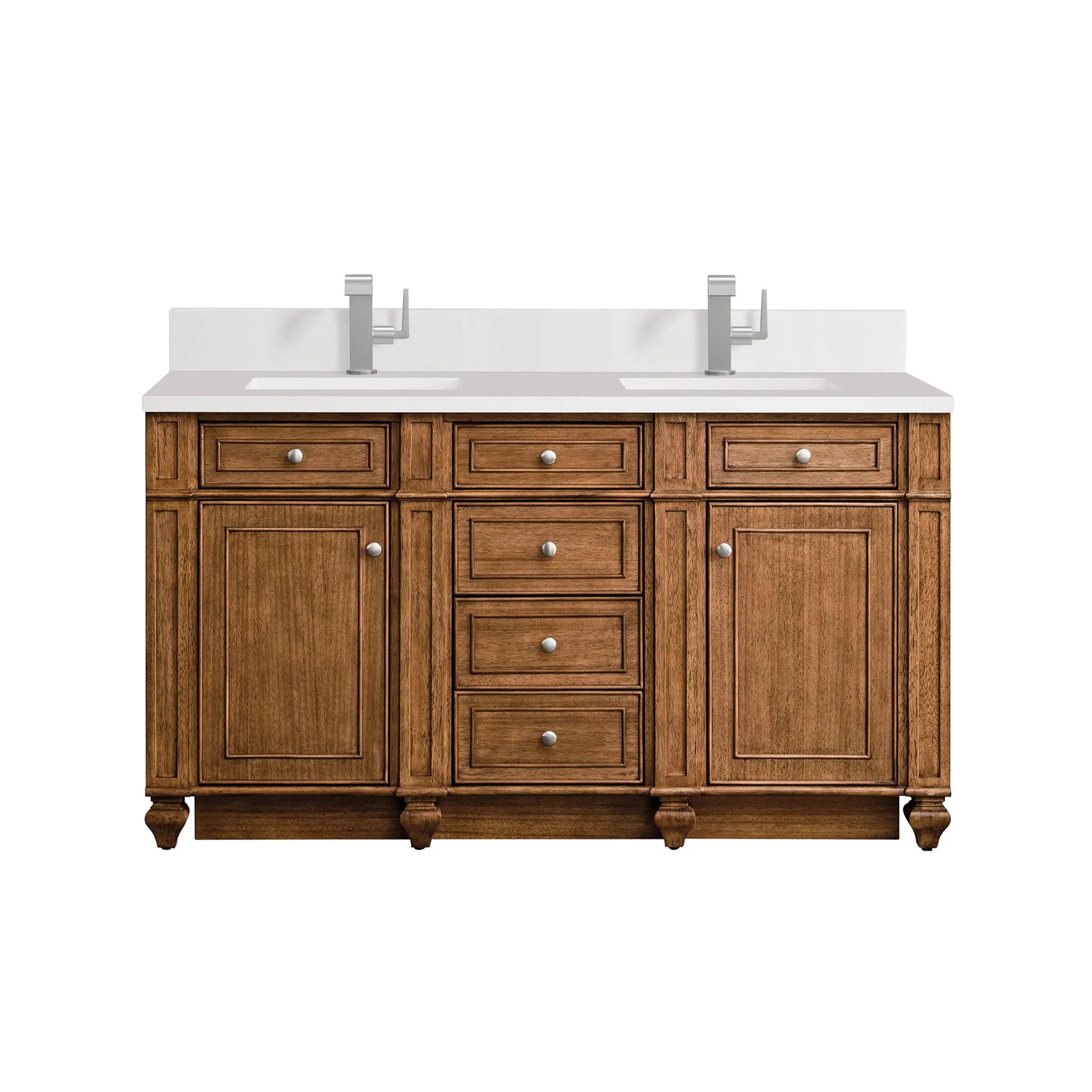 60" Bristol Double Vanity in Saddle Brown-White Zeus Silestone & Backsplash-Single Hole image