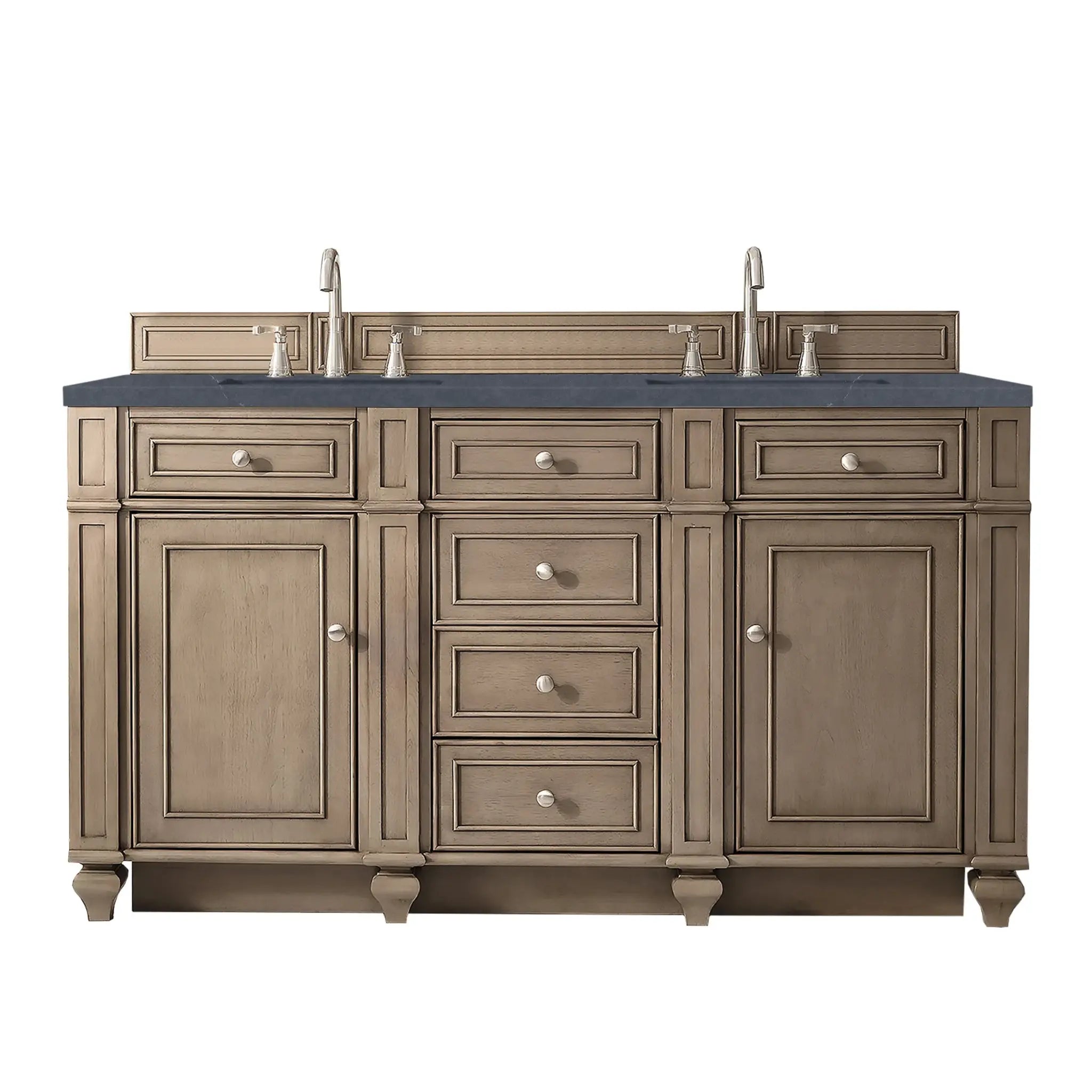 60" Bristol Double Vanity in Whitewashed Walnut-Charcoal Soapstone Silestone-8" Widespread image