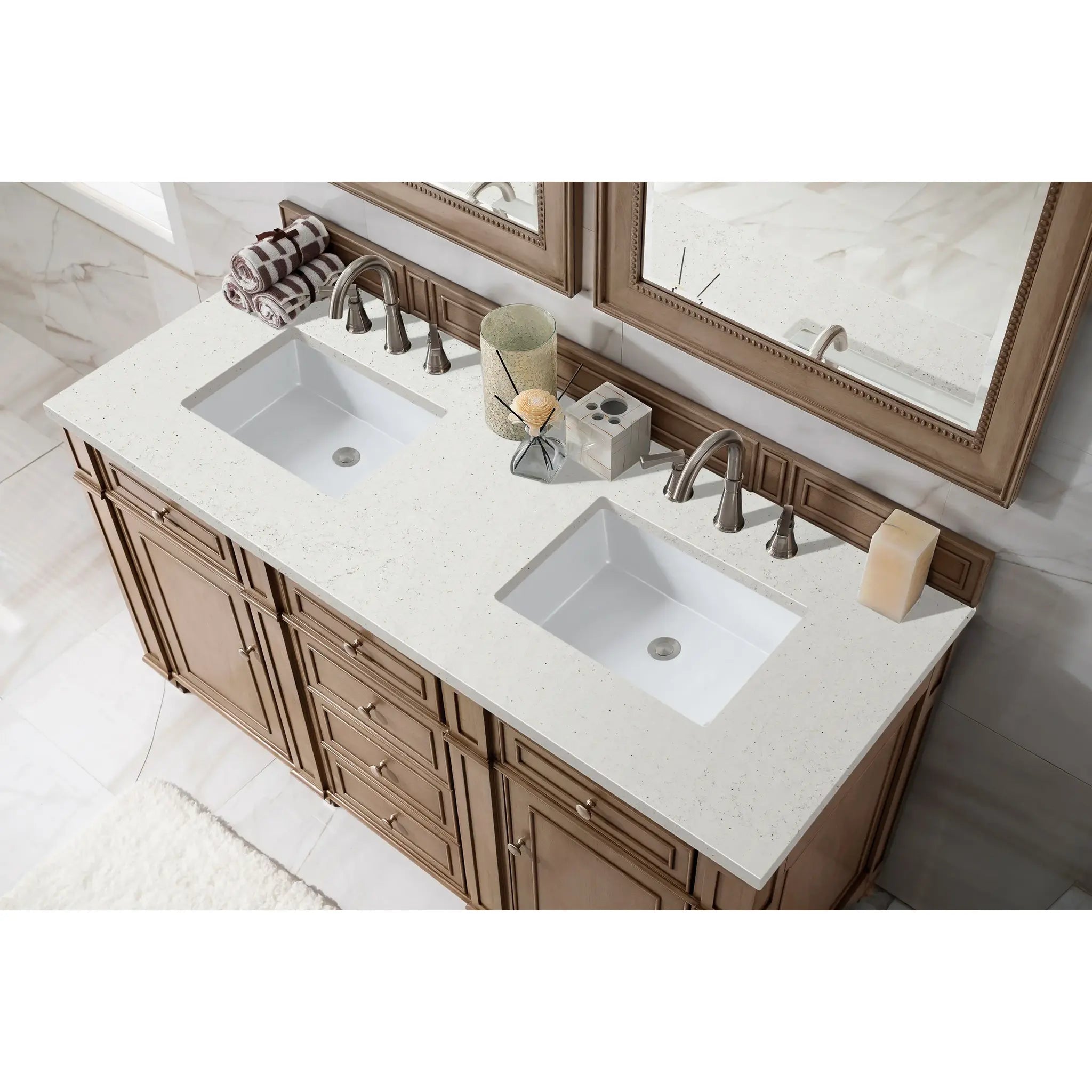 60" Bristol Double Vanity in Whitewashed Walnut-Lime Delight Silestone-8" Widespread image 1
