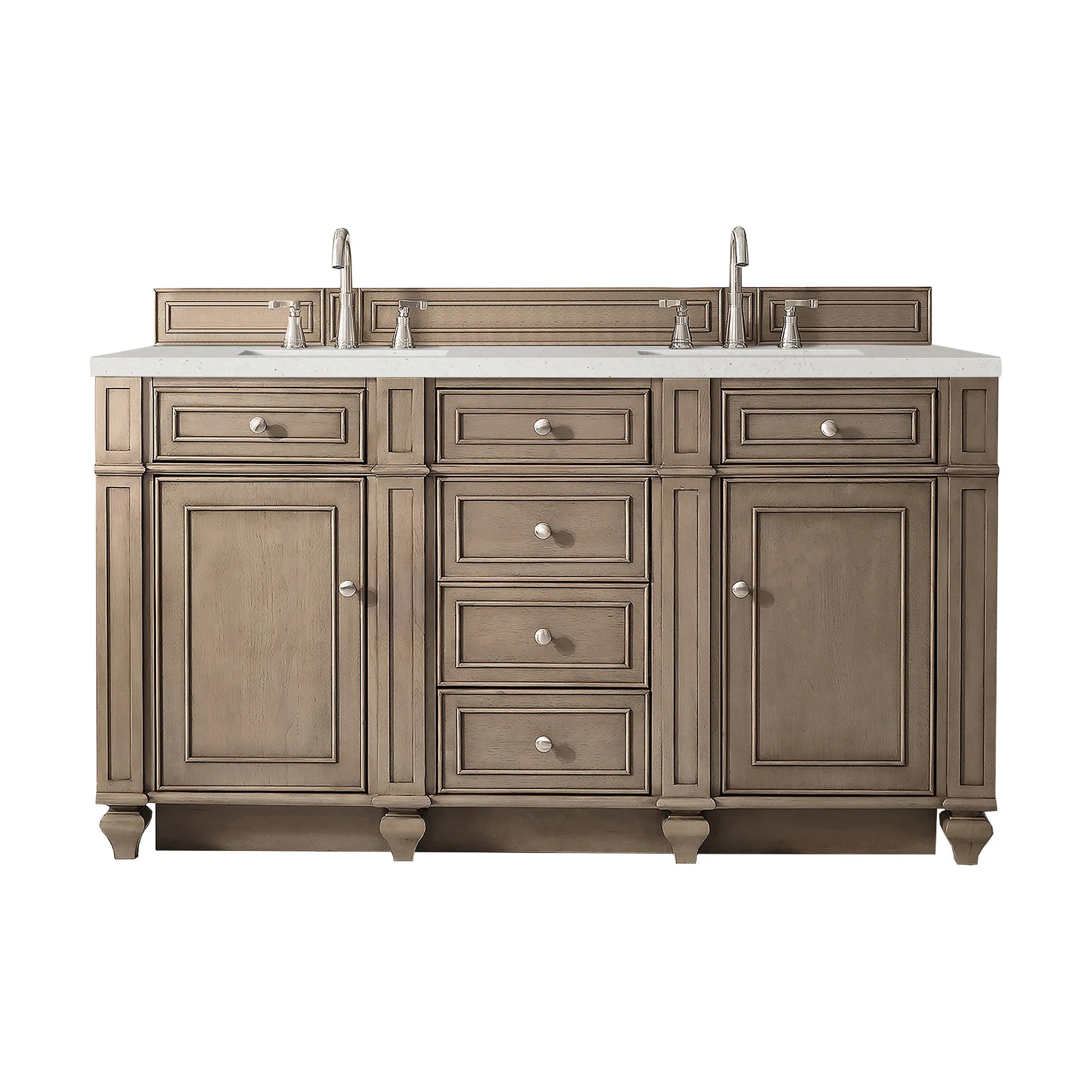 60" Bristol Double Vanity in Whitewashed Walnut-Lime Delight Silestone-8" Widespread image