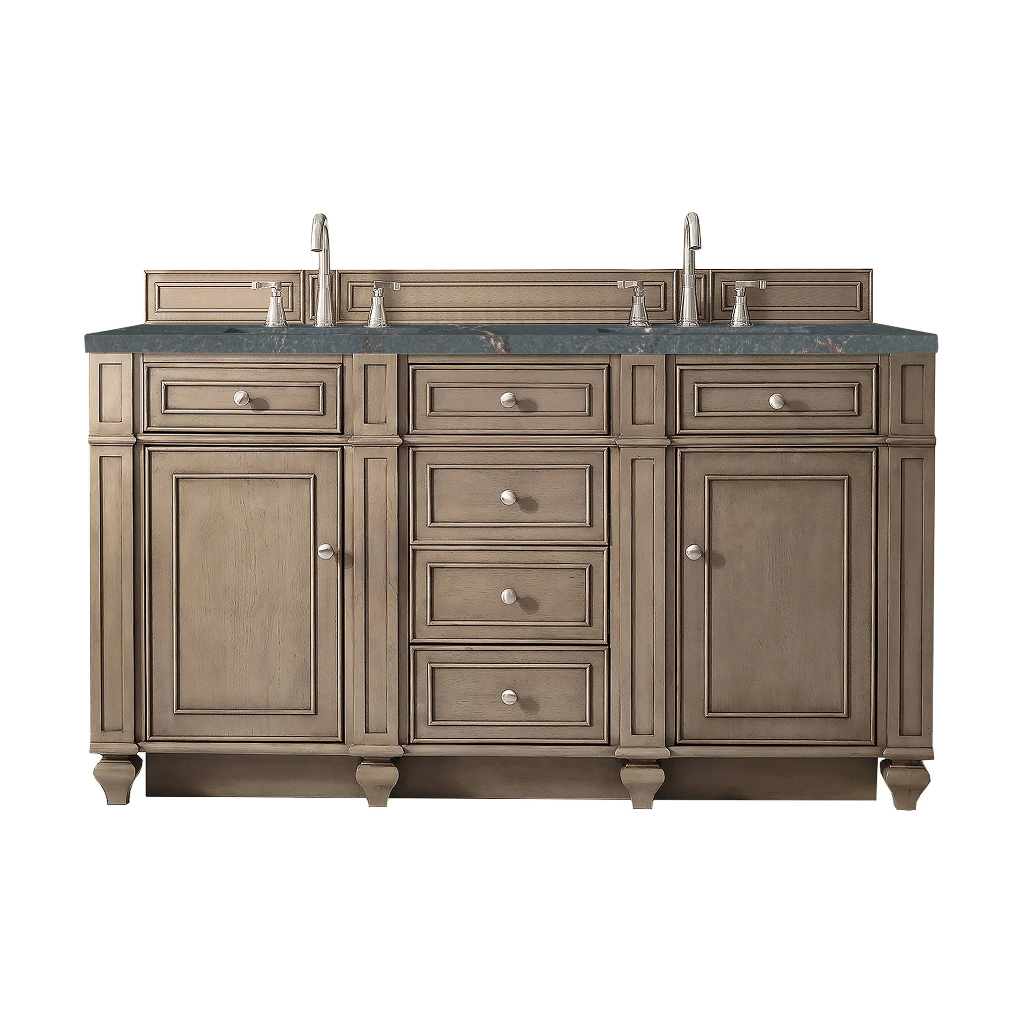 60" Bristol Double Vanity in Whitewashed Walnut w/FreePower Wireless Charger-Parisien Bleu Silestone-8" Widespread image