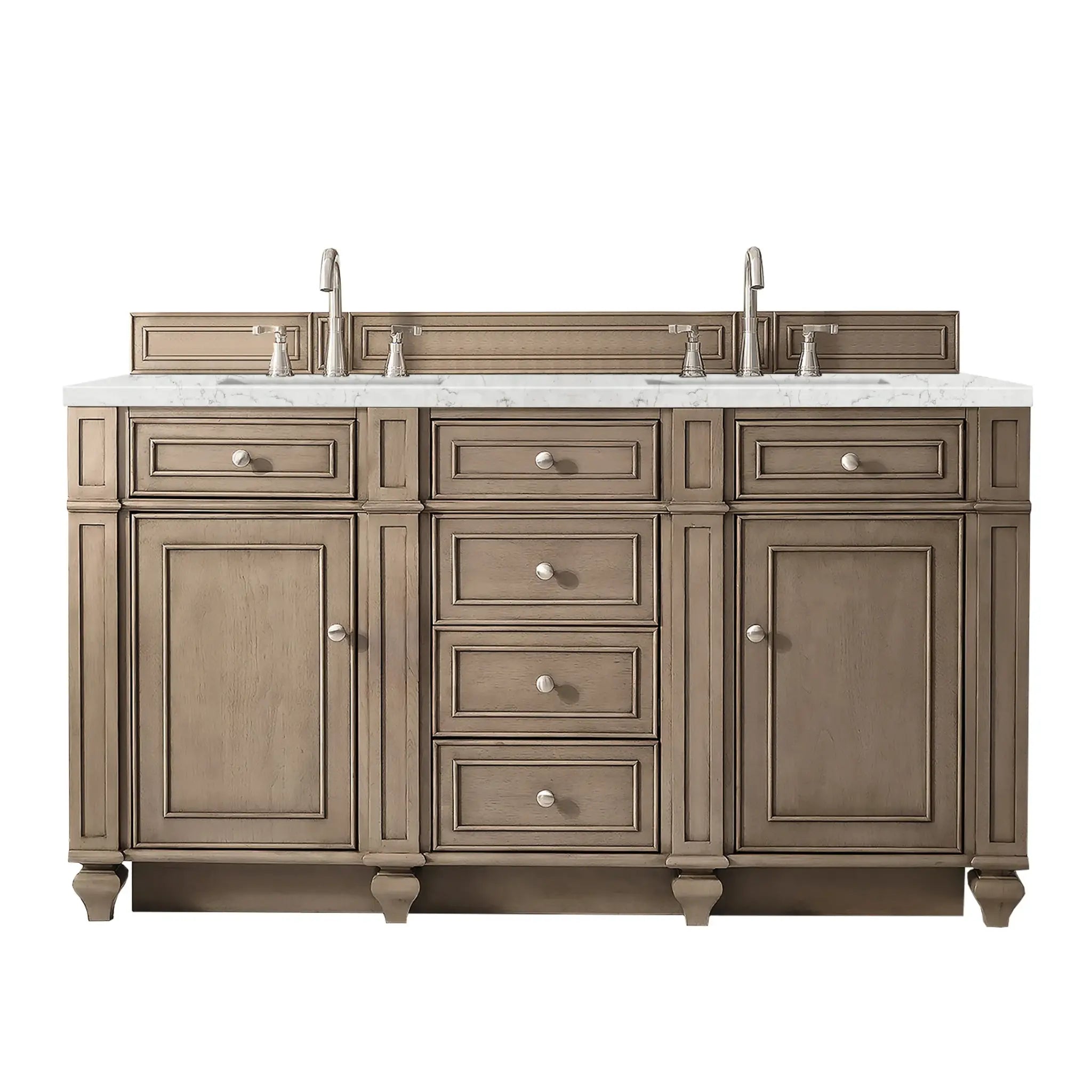 60" Bristol Double Vanity in Whitewashed Walnut Wireless Charger-Eternal Jasmine Pearl Silestone-8" Widespread image