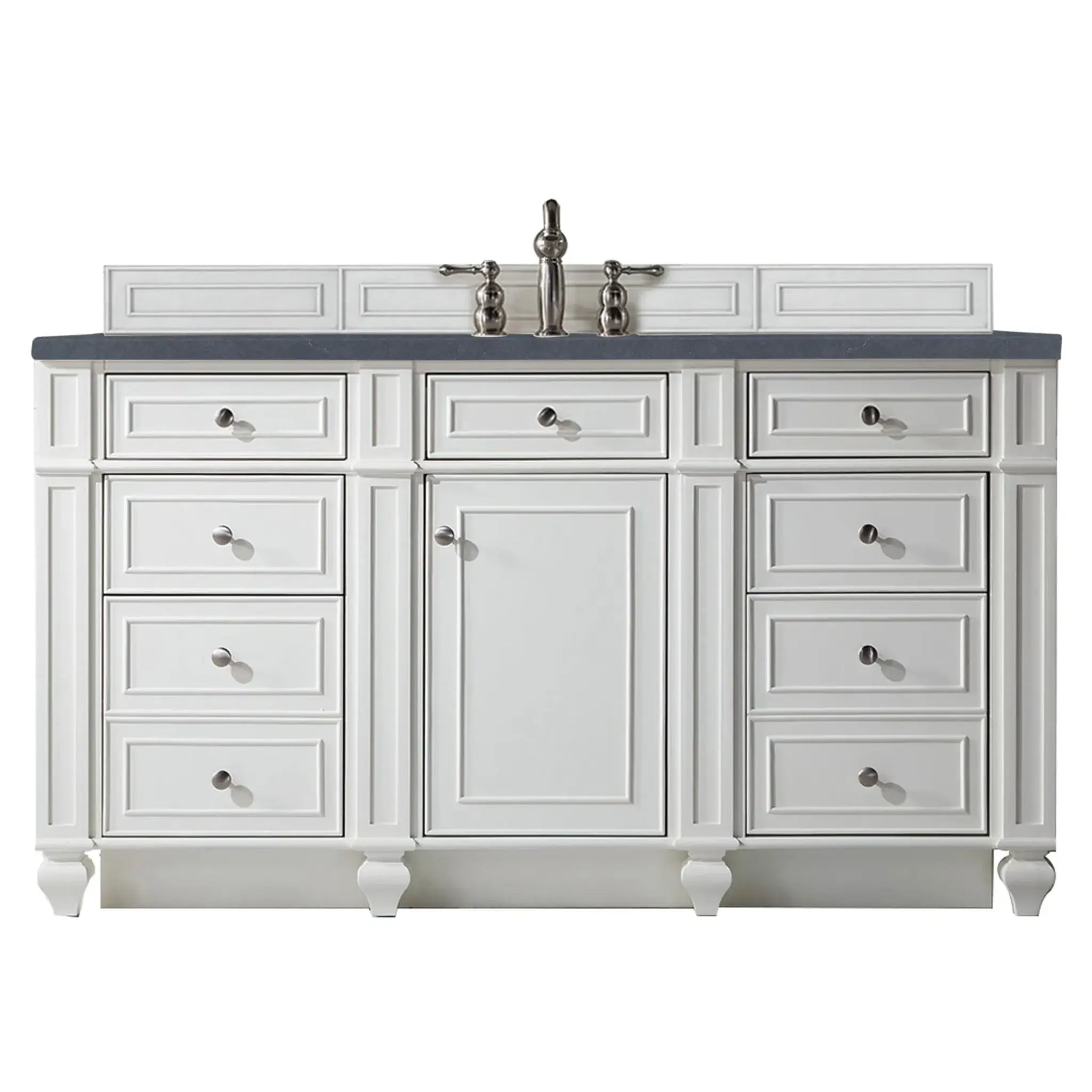 60" Bristol Single Vanity in Bright White-Charcoal Soapstone Silestone-8" Widespread image